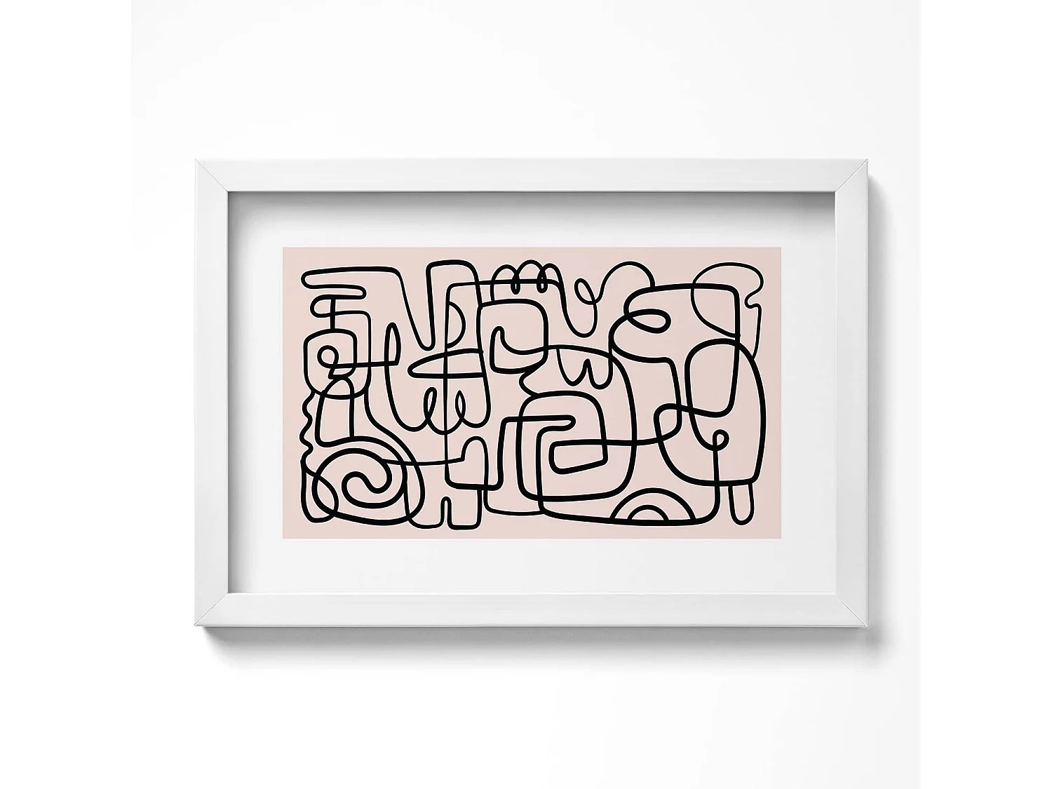 Dekoratives Gemälde mit weißem Rahmen, fließende goldene Formen auf beigem Hintergrund, 30 x 20 cm – perfekt für das Wohn- oder Schlafzimmer