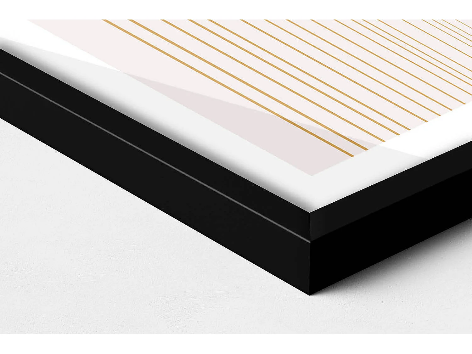 Dekoratives Gemälde mit schwarzem Rahmen, fließende goldene Formen auf beigem Hintergrund, 40 x 60 cm – perfekt für das Wohn- oder Schlafzimmer