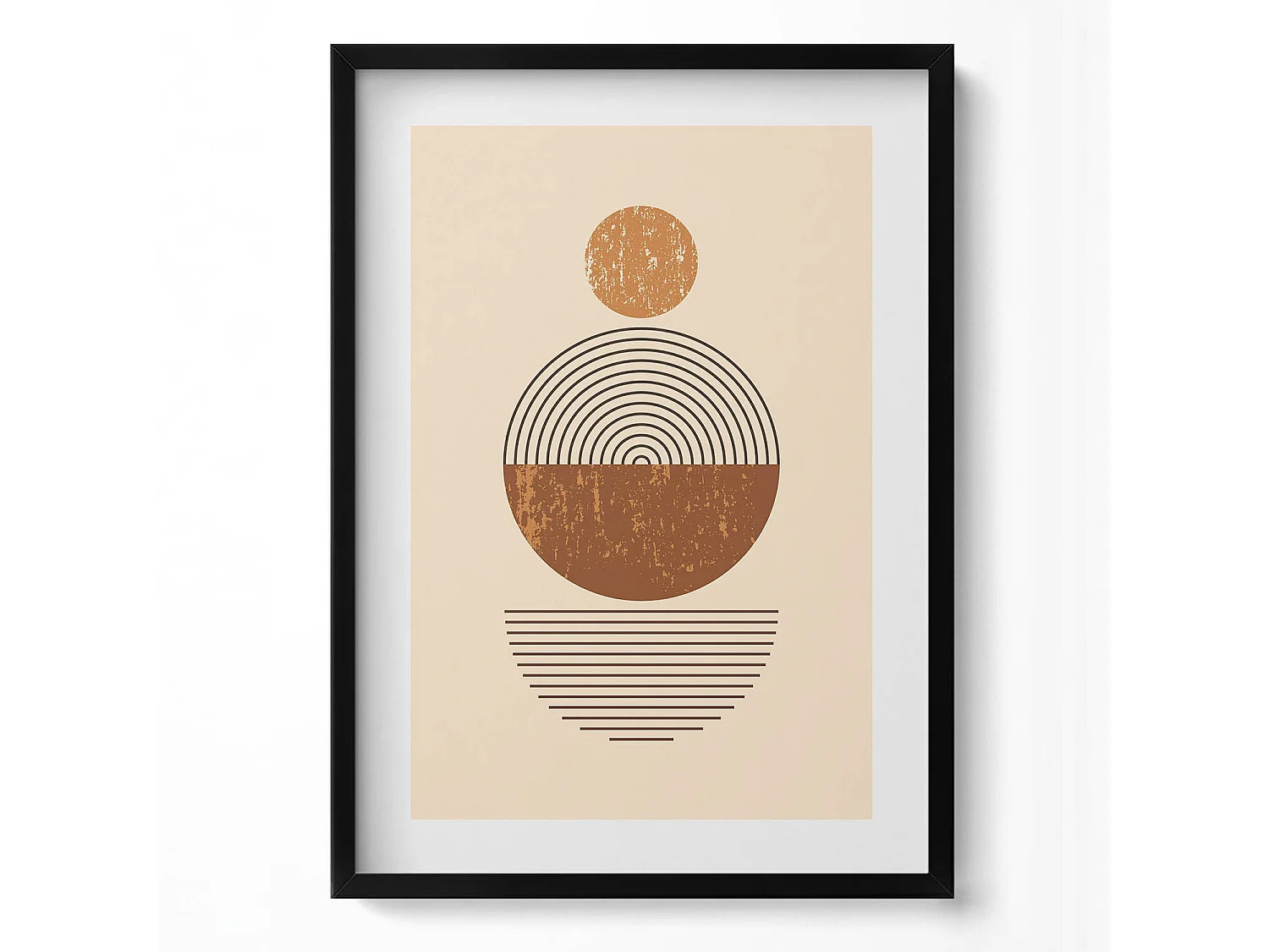 Dekoratives Gemälde mit schwarzem Rahmen, geometrische Kunst im Bohème-Stil 50 x 70 cm – perfekt für das Wohn- oder Schlafzimmer