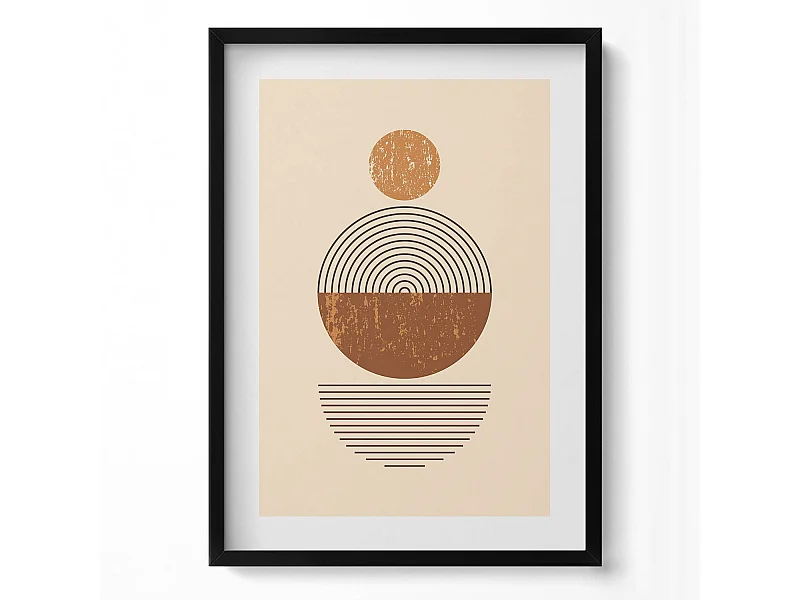 Dekoratives Gemälde mit schwarzem Rahmen, geometrische Kunst im Bohème-Stil 50 x 70 cm – perfekt für das Wohn- oder Schlafzimmer