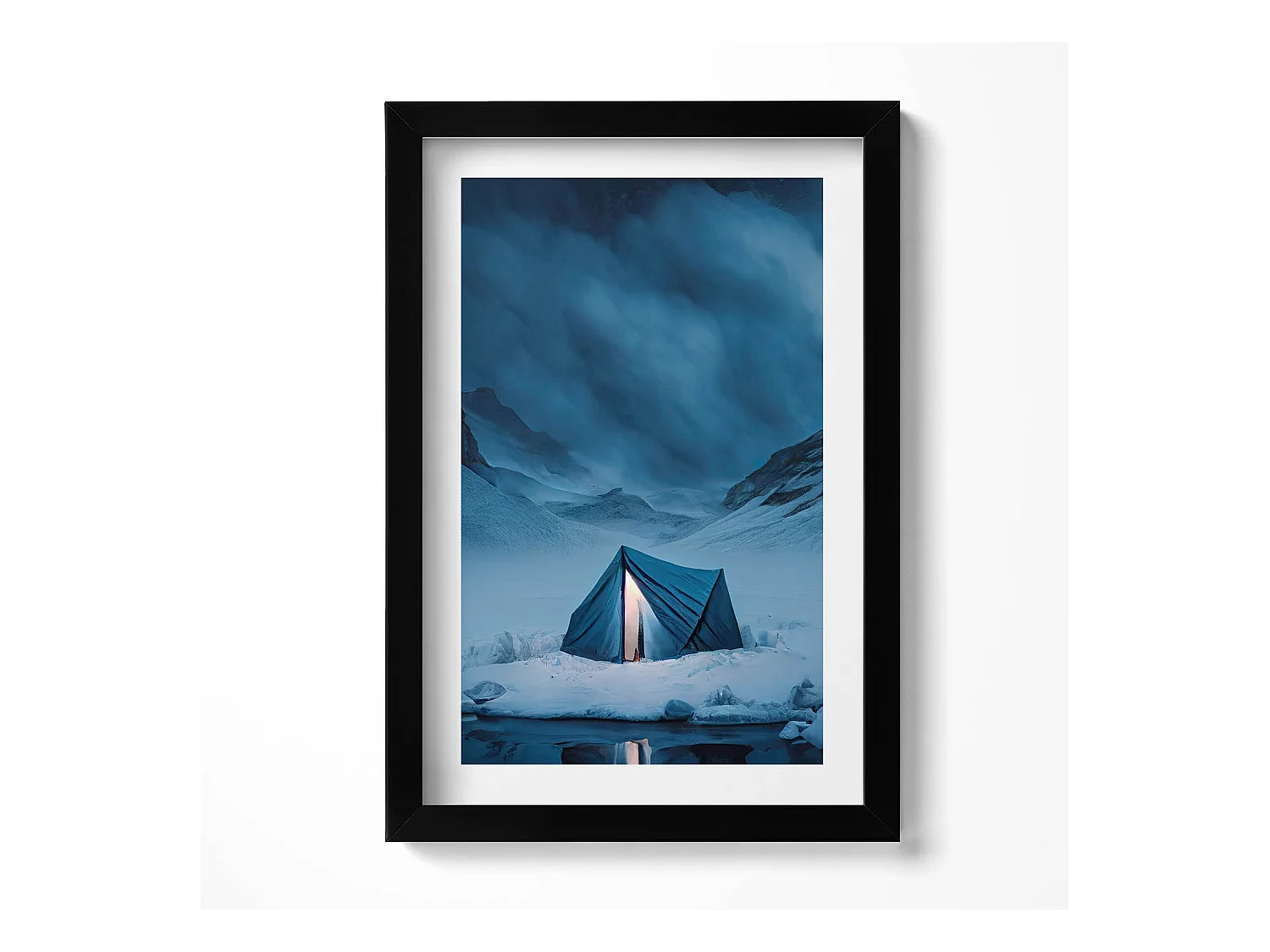 Tableau décoratif avec cadre noir, Tente dans les montagnes d'Islande 20 x 30 cm – Parfait pour le salon ou la chambre