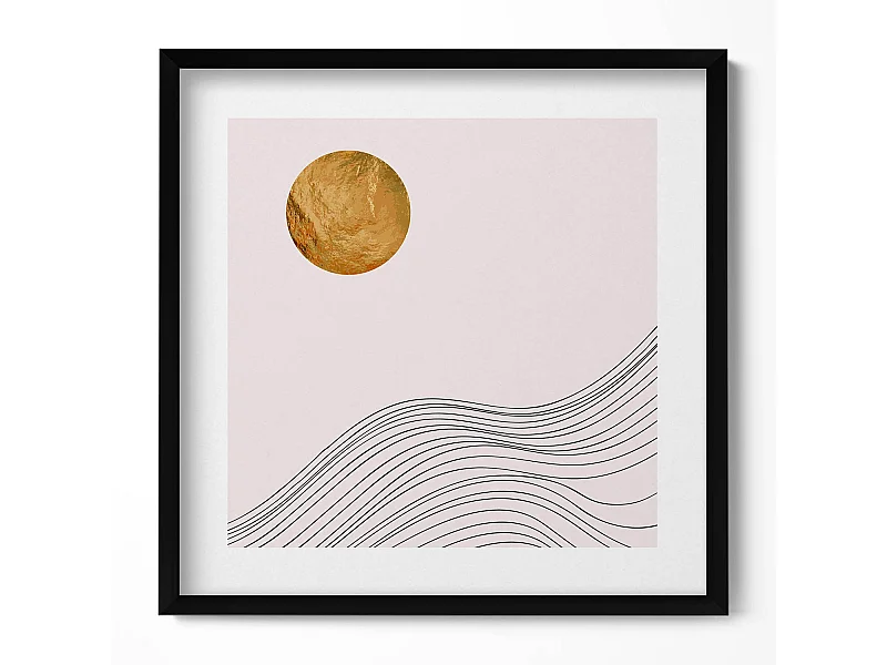 Dekoratives Gemälde mit schwarzem Rahmen, Illustration der aufgehenden Sonne 50 x 50 cm – Perfekt für das Wohn- oder Schlafzimmer