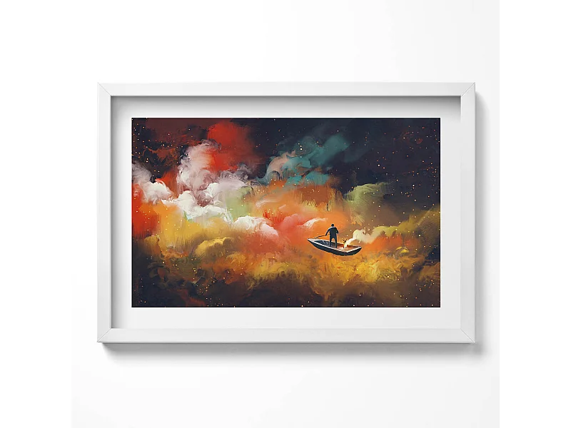 Dekoratives Gemälde mit weißem Rahmen, Eine abstrakte Vorstellung vom Erwachsenenleben 60 x 40 cm – Perfekt für das Wohn- oder Schlafzimmer