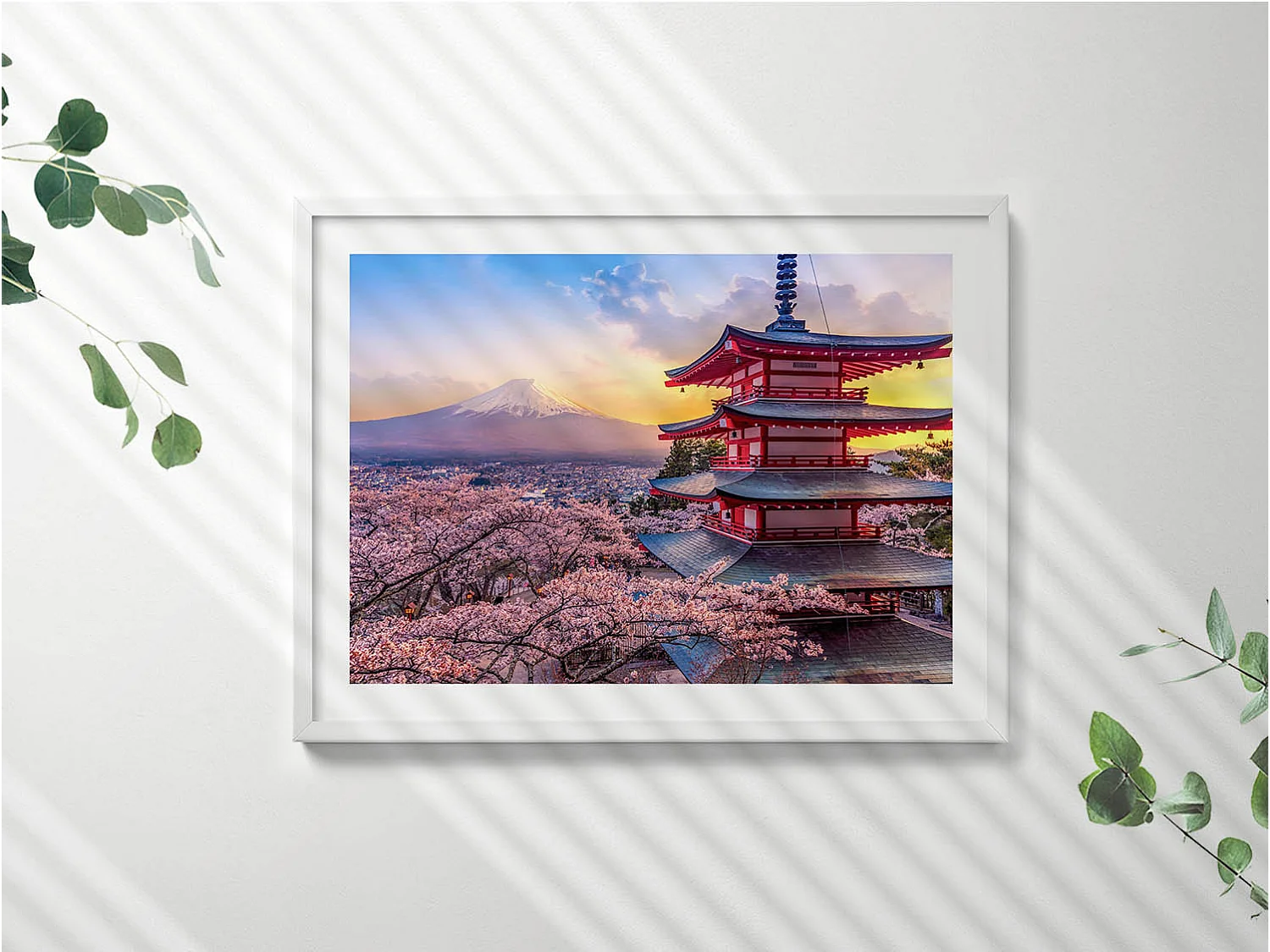 Decoratief schilderij met witte lijst, Japanse constructie 80 x 60 cm – Perfect voor de woon- of slaapkamer