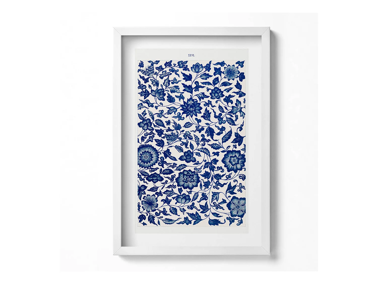 Tableau décoratif avec cadre blanc, Motif floral vintage 40 x 60 cm– Parfait pour le salon ou la chambre