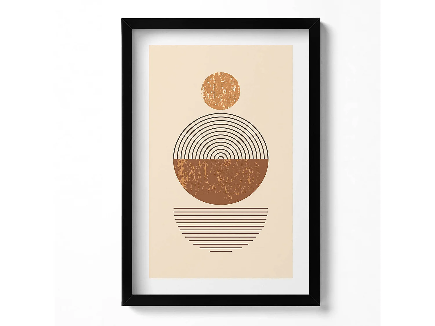 Dekoratives Gemälde mit schwarzem Rahmen, geometrische Kunst im Bohème-Stil 40 x 60 cm – perfekt für das Wohn- oder Schlafzimmer