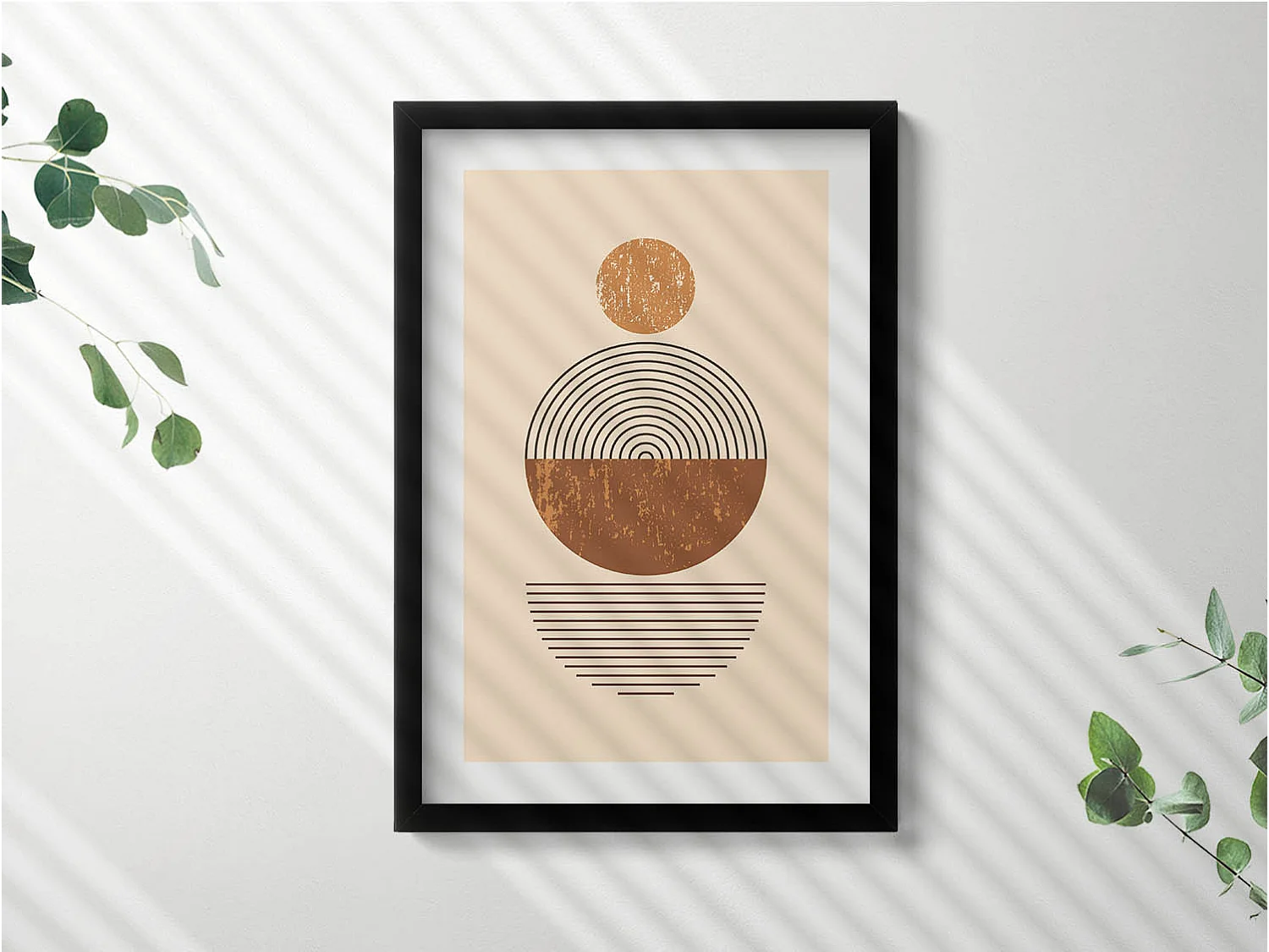 Dekoratives Gemälde mit schwarzem Rahmen, geometrische Kunst im Bohème-Stil 40 x 60 cm – perfekt für das Wohn- oder Schlafzimmer