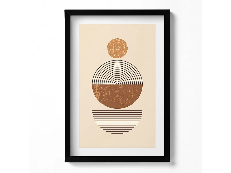 Dekoratives Gemälde mit schwarzem Rahmen, geometrische Kunst im Bohème-Stil 40 x 60 cm – perfekt für das Wohn- oder Schlafzimmer