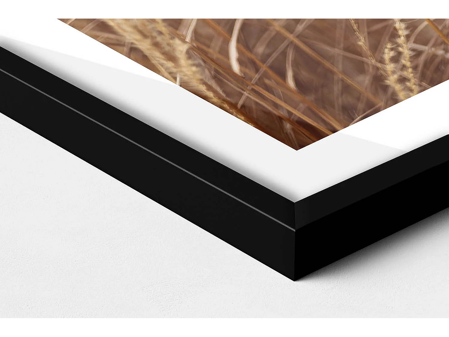 Tableau décoratif avec cadre noir, Céréales d'herbe de bohème nature 50 x 70 cm– Parfait pour le salon ou la chambre