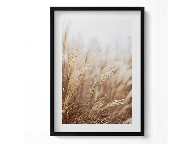 Dekoratives Gemälde mit schwarzem Rahmen, Böhmisches Gras, Getreide, Natur, 50 x 70 cm – perfekt für das Wohn- oder Schlafzimmer