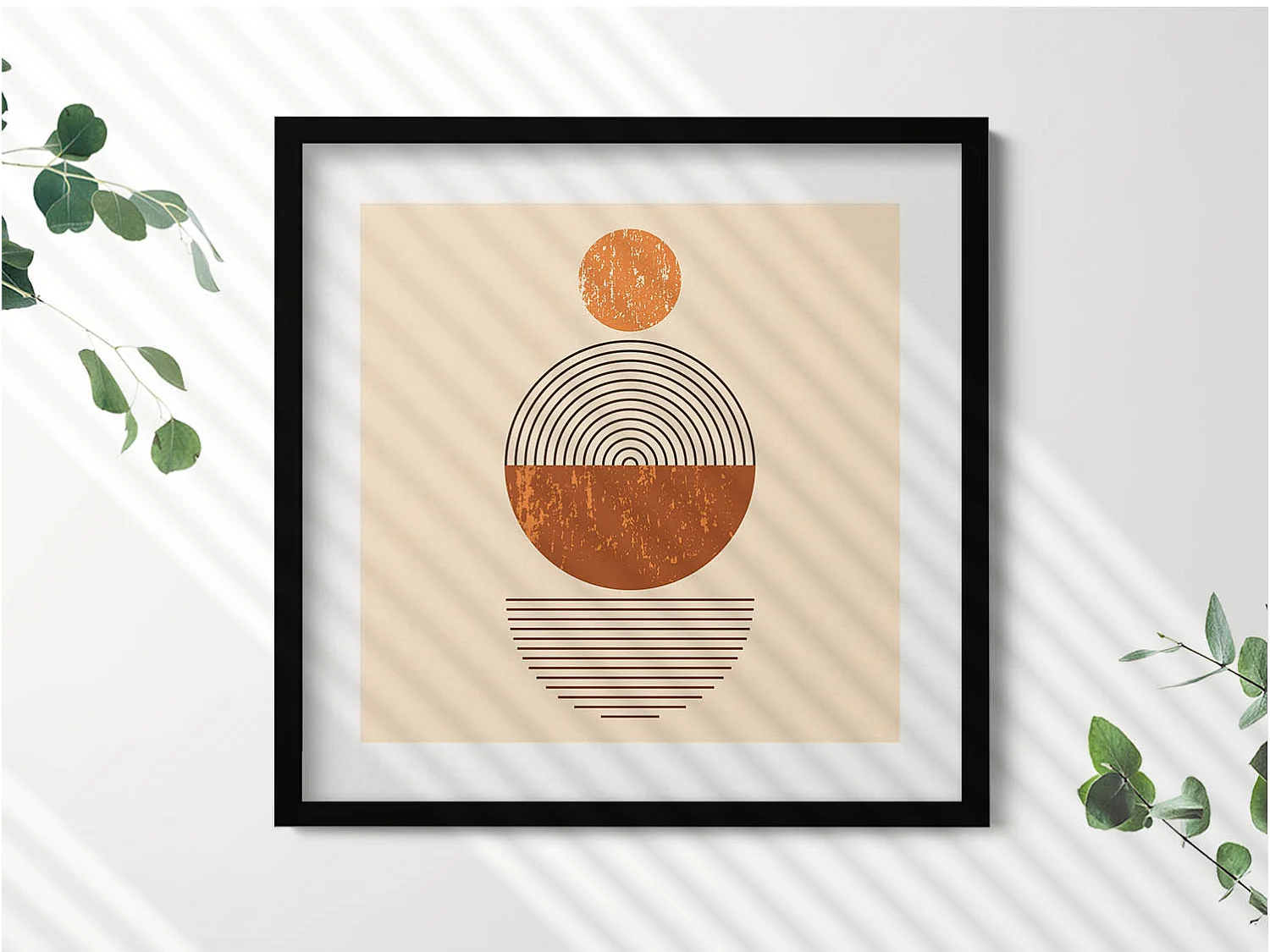 Tableau décoratif avec cadre noir, Art géométrique dans un style bohème 50 x 50 cm – Parfait pour le salon ou la chambre