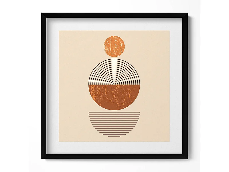 Dekoratives Gemälde mit schwarzem Rahmen, geometrische Kunst im Bohème-Stil 50 x 50 cm – perfekt für das Wohn- oder Schlafzimmer