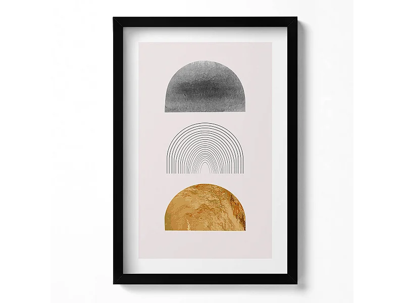 Tableau décoratif avec cadre noir, Formes bohèmes avec de l'or 40 x 60 cm– Parfait pour le salon ou la chambre