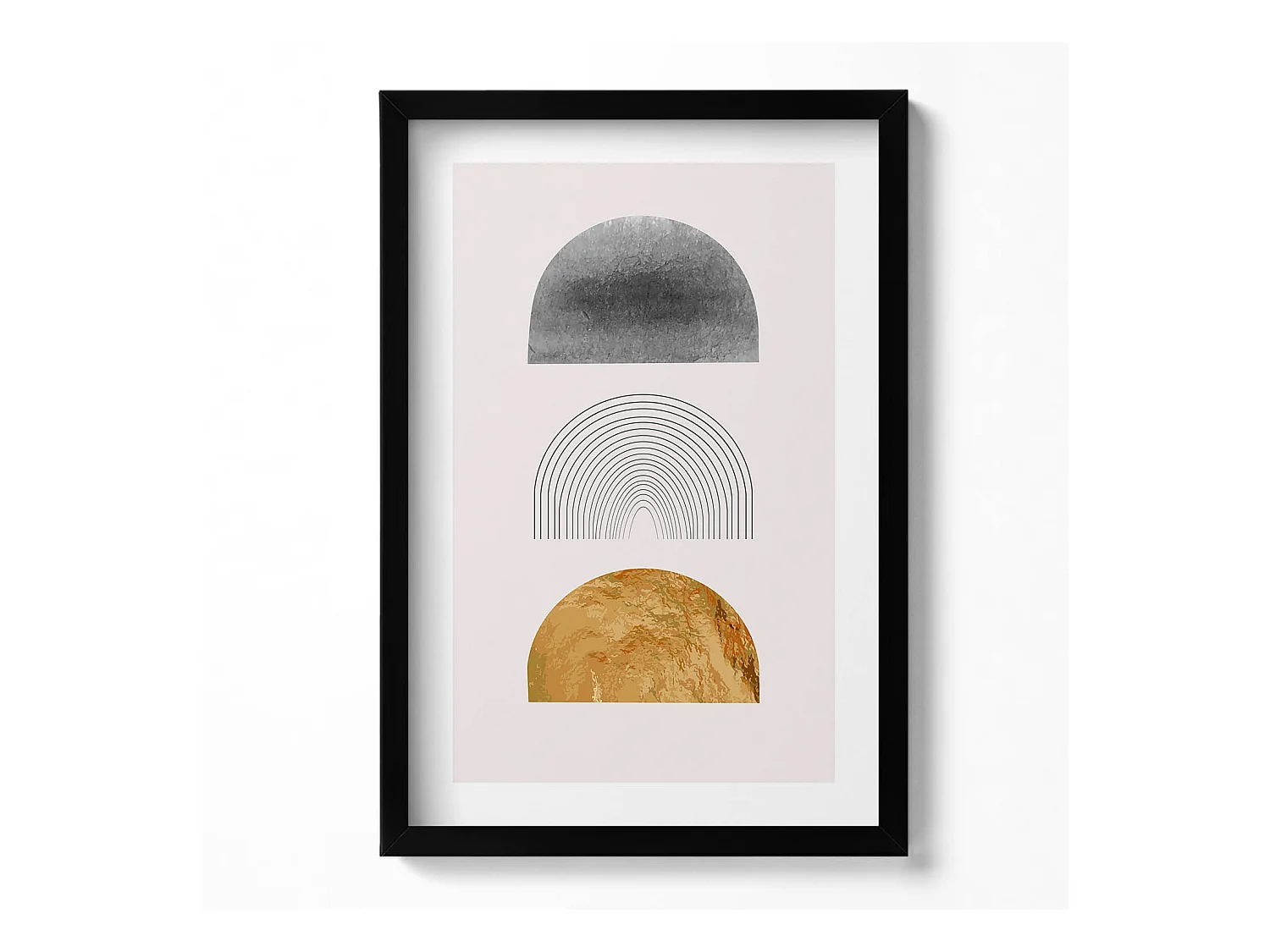 Tableau décoratif avec cadre noir, Formes bohèmes avec de l'or 40 x 60 cm– Parfait pour le salon ou la chambre