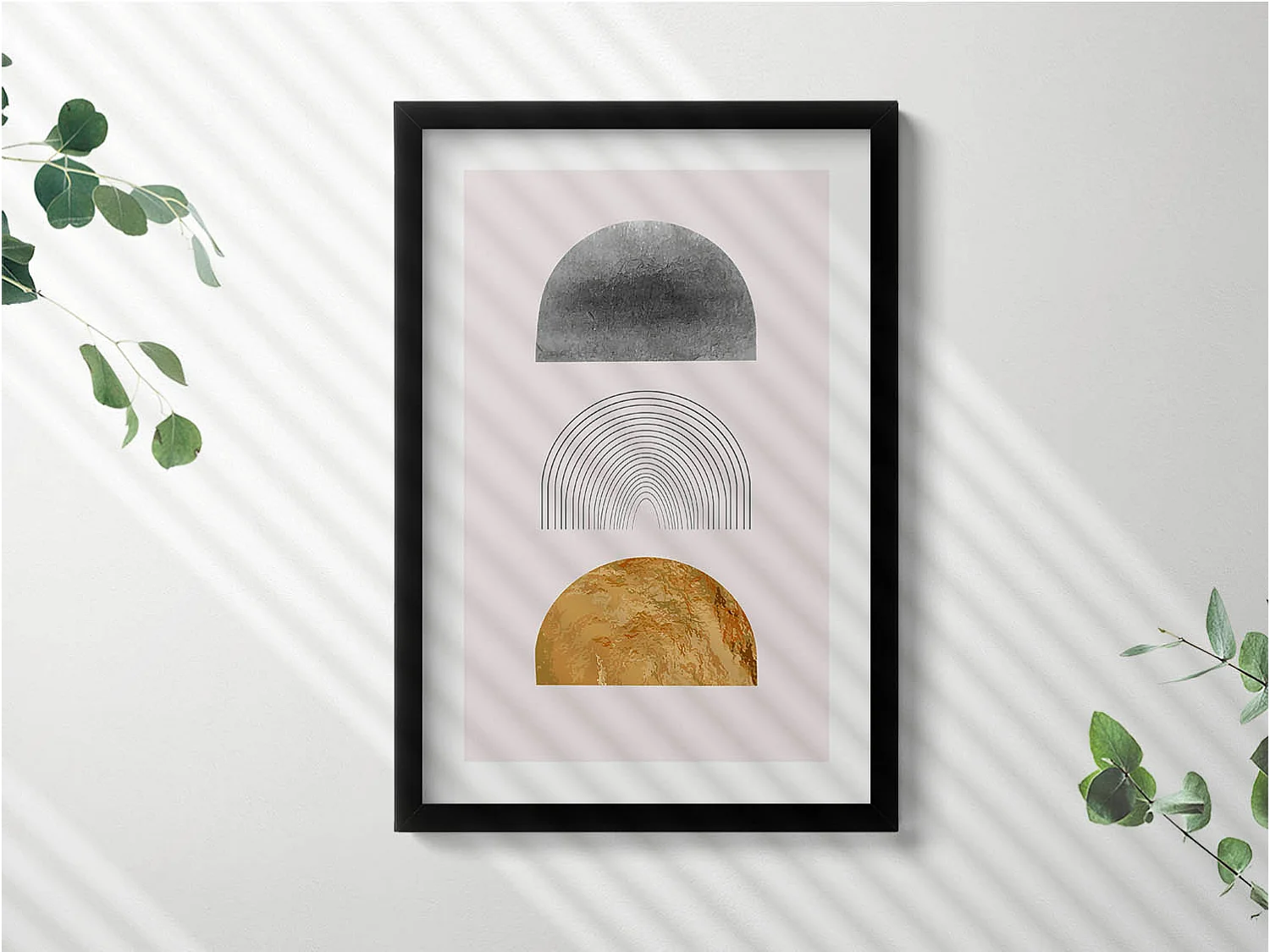 Dekoratives Gemälde mit schwarzem Rahmen, böhmische Formen mit Gold 40 x 60 cm – Perfekt für das Wohn- oder Schlafzimmer