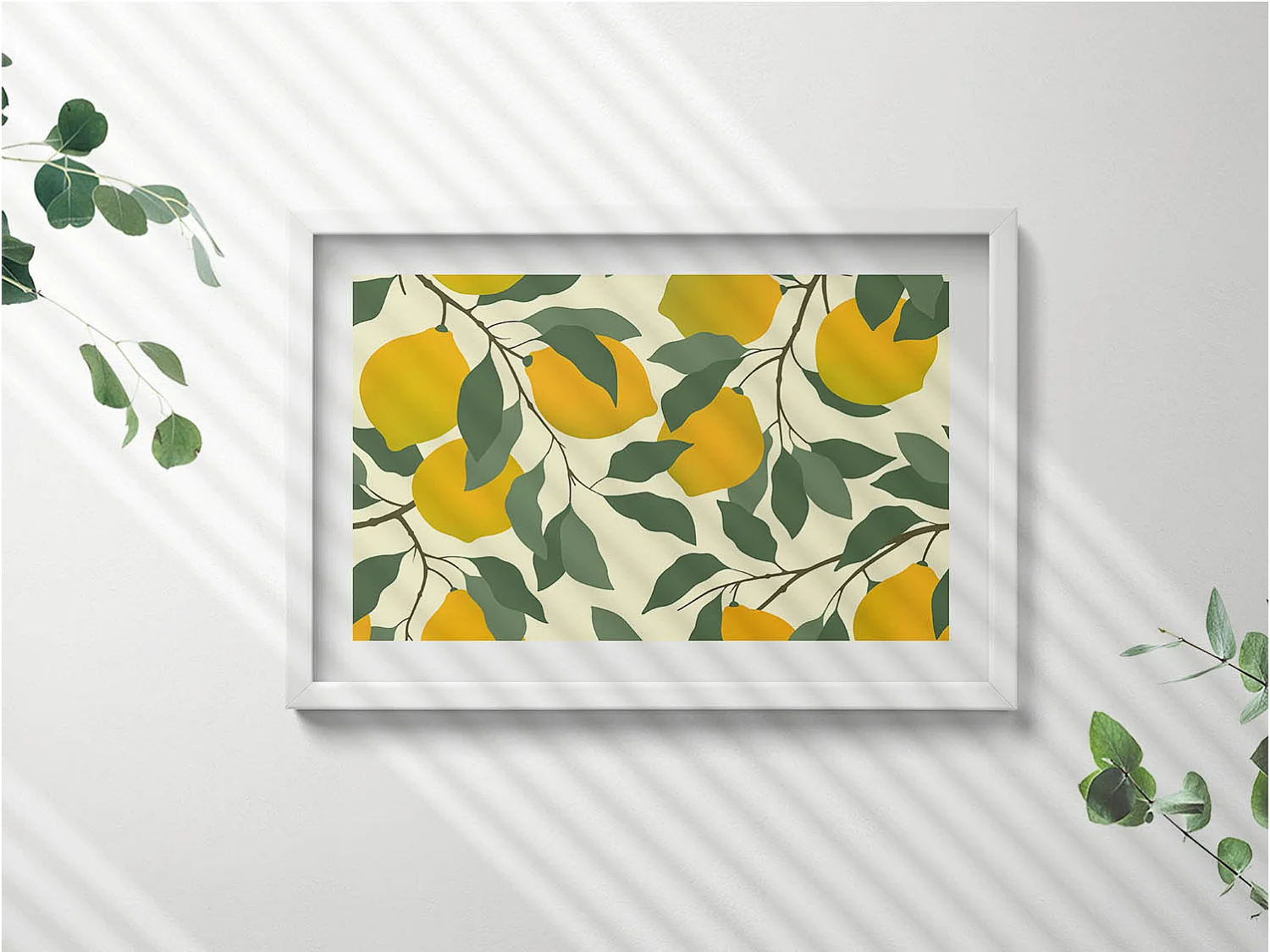 Dekoratives Gemälde mit weißem Rahmen, Illustration von Zitronen 60 x 40 cm – Perfekt für das Wohn- oder Schlafzimmer