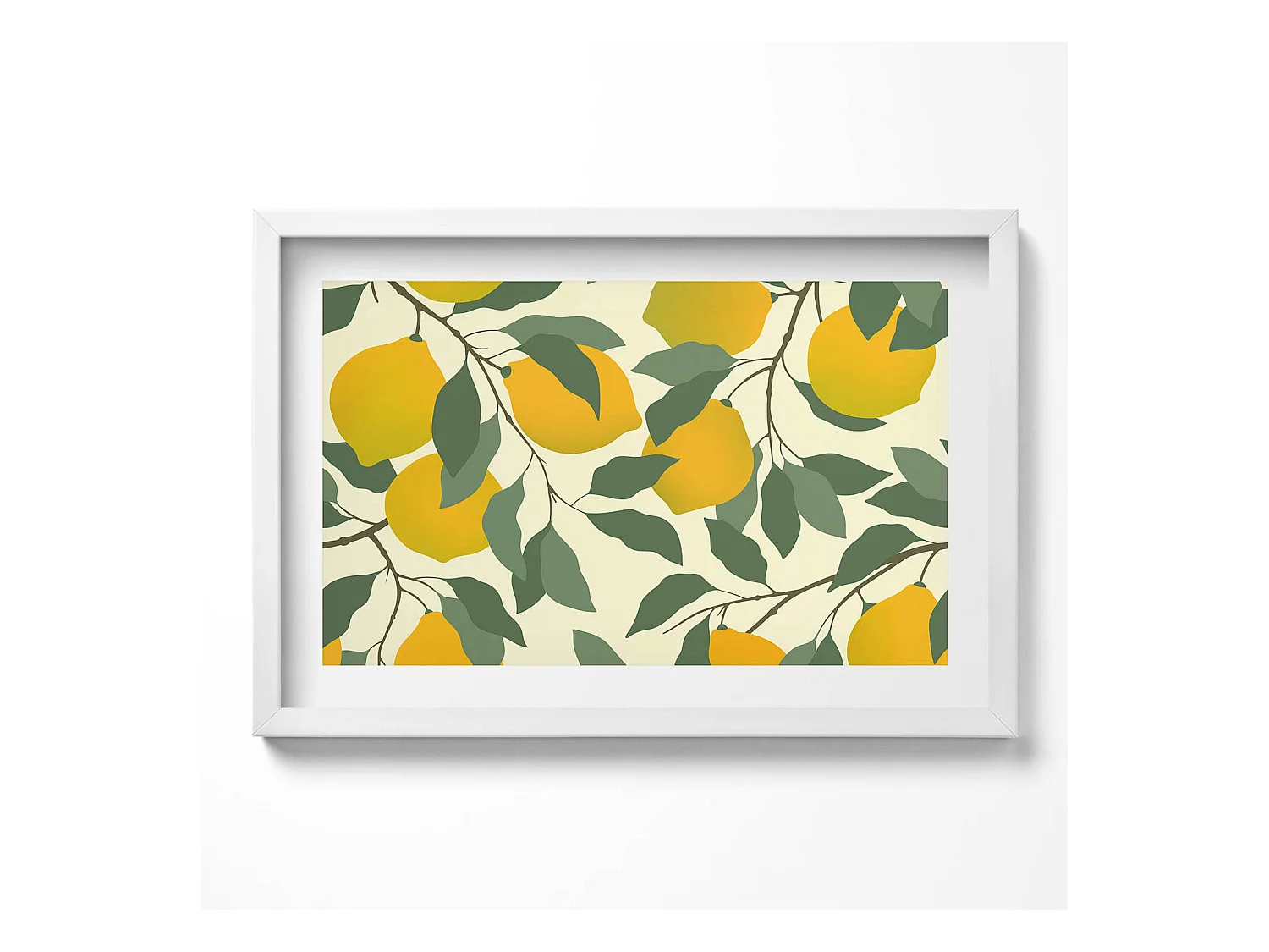 Tableau décoratif avec cadre blanc, Illustration de citrons 60 x 40 cm– Parfait pour le salon ou la chambre