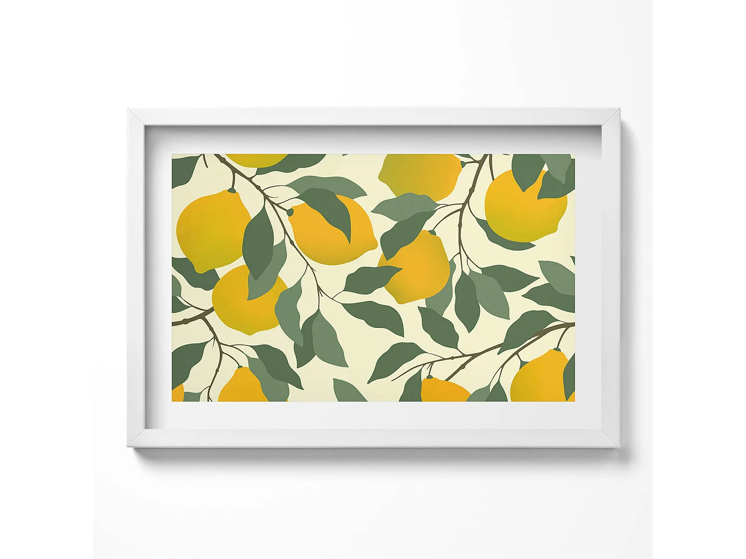 Tableau décoratif avec cadre blanc, Illustration de citrons 60 x 40 cm– Parfait pour le salon ou la chambre
