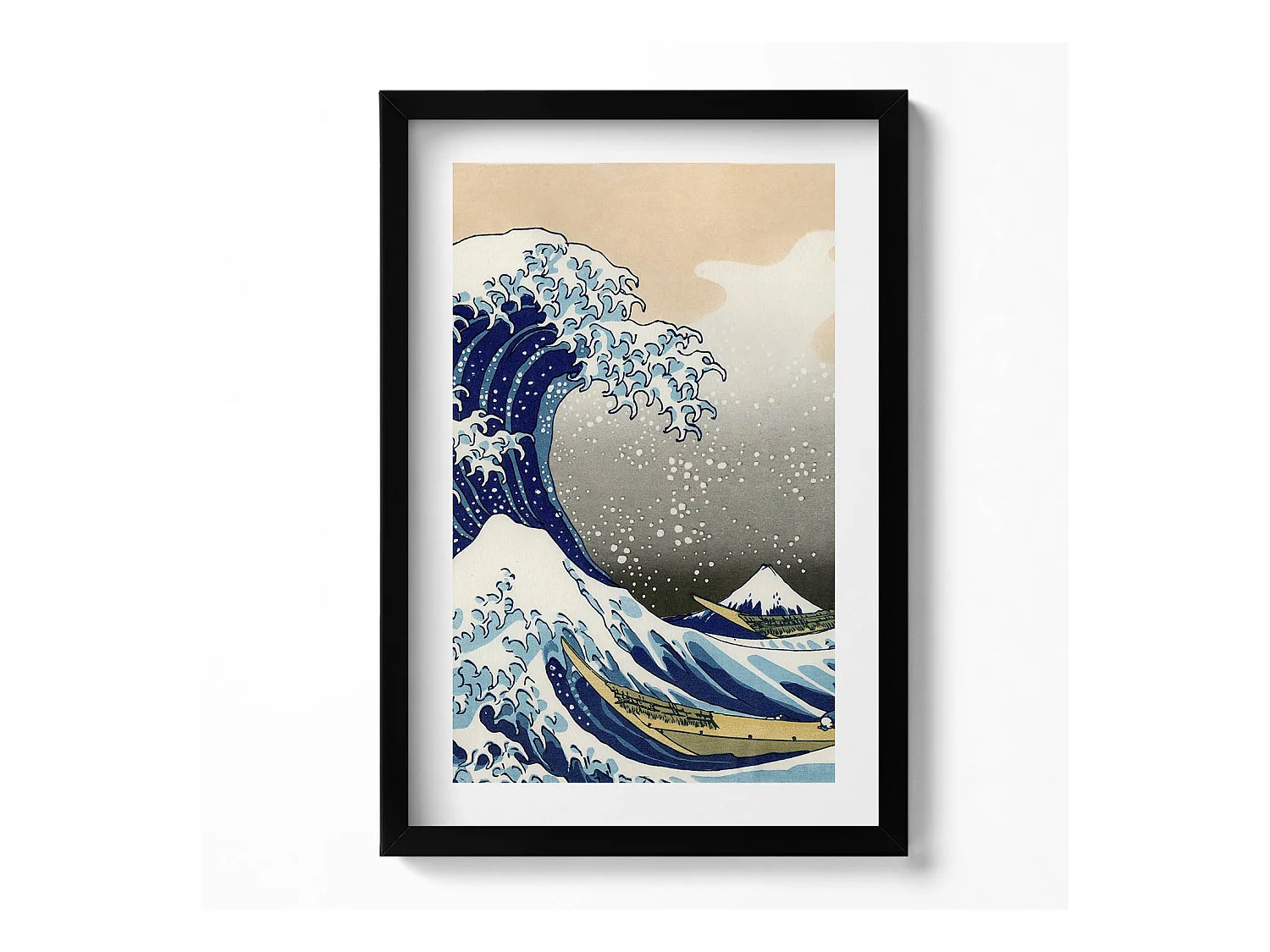 Tableau décoratif avec cadre noir, Grosse vague à Kanagawa 40 x 60 cm– Parfait pour le salon ou la chambre