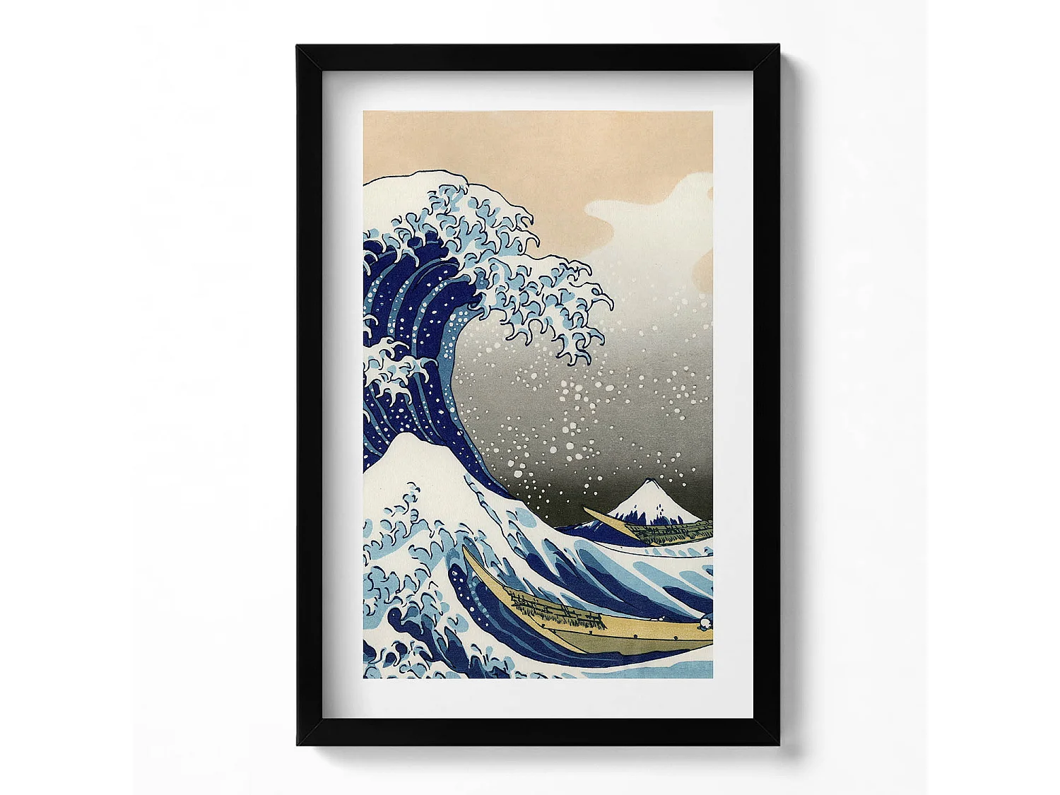 Dekoratives Gemälde mit schwarzem Rahmen, Große Welle in Kanagawa 40 x 60 cm – Perfekt für das Wohn- oder Schlafzimmer