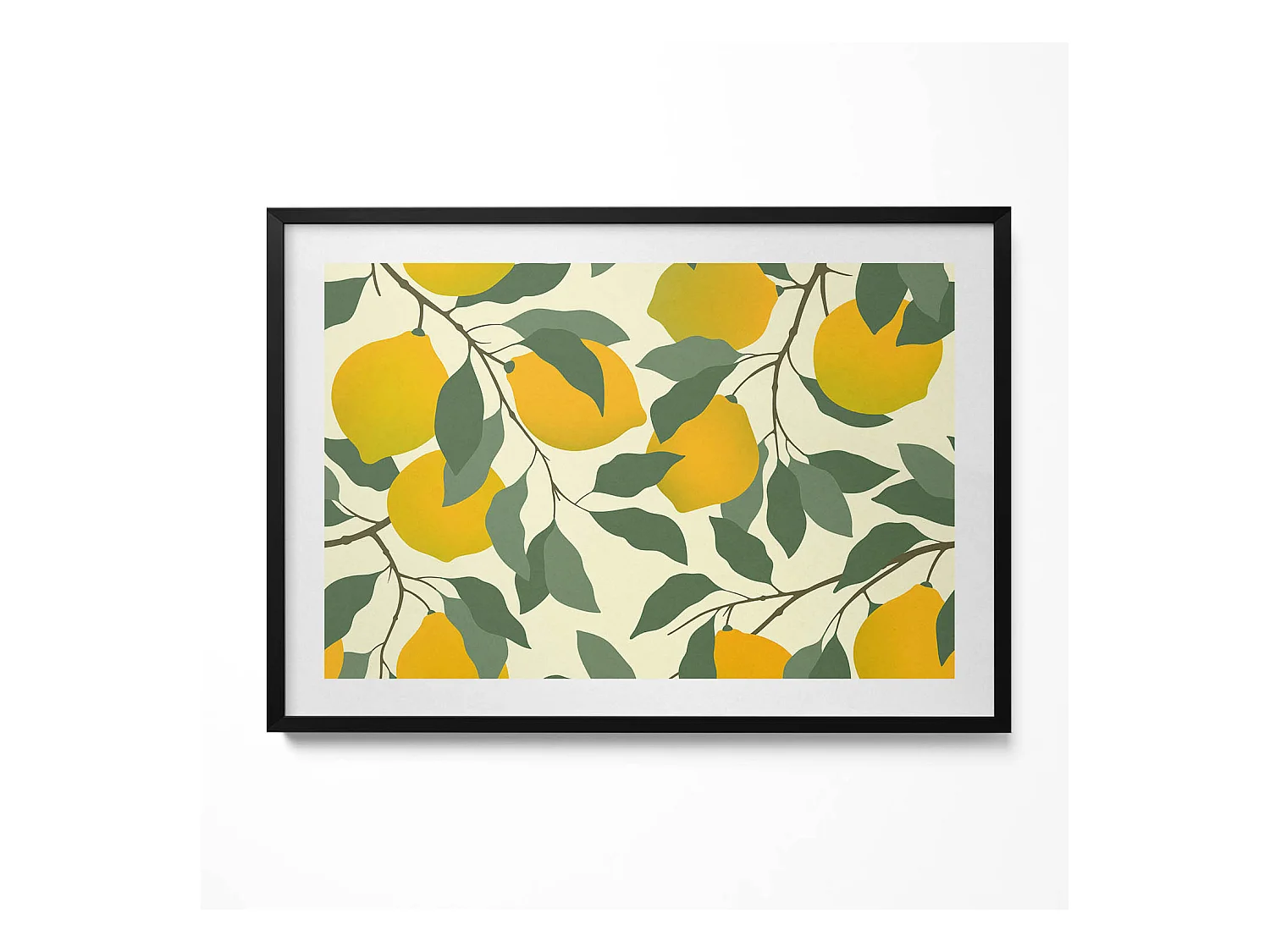 Tableau décoratif avec cadre noir, Illustration de citrons 100 x 70 cm– Parfait pour le salon ou la chambre