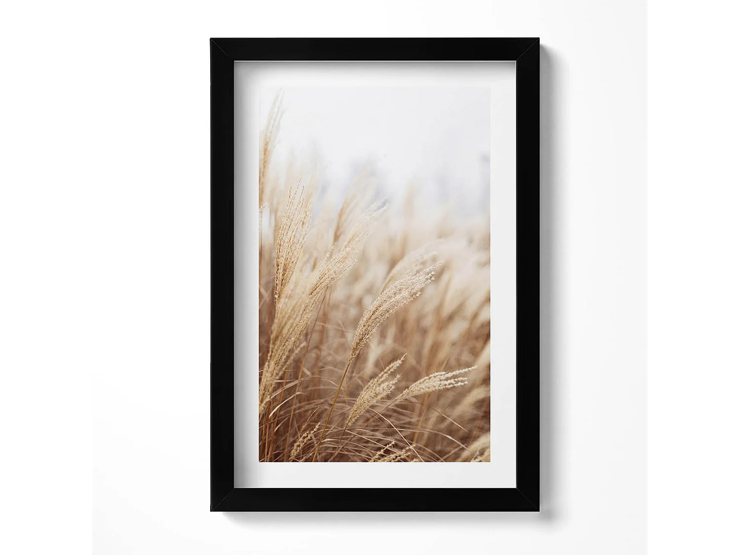 Tableau décoratif avec cadre noir, Céréales d'herbe de bohème nature 20 x 30 cm – Parfait pour le salon ou la chambre