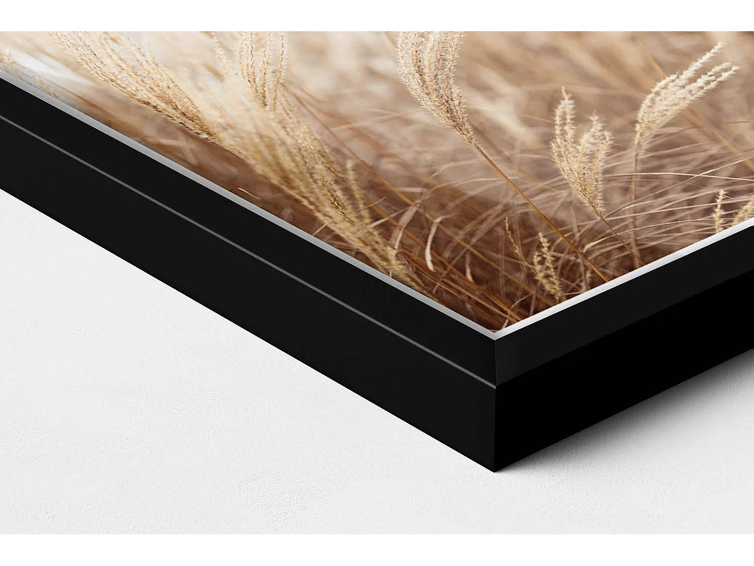 Tableau décoratif avec cadre noir, Céréales d'herbe de bohème nature 20 x 30 cm – Parfait pour le salon ou la chambre