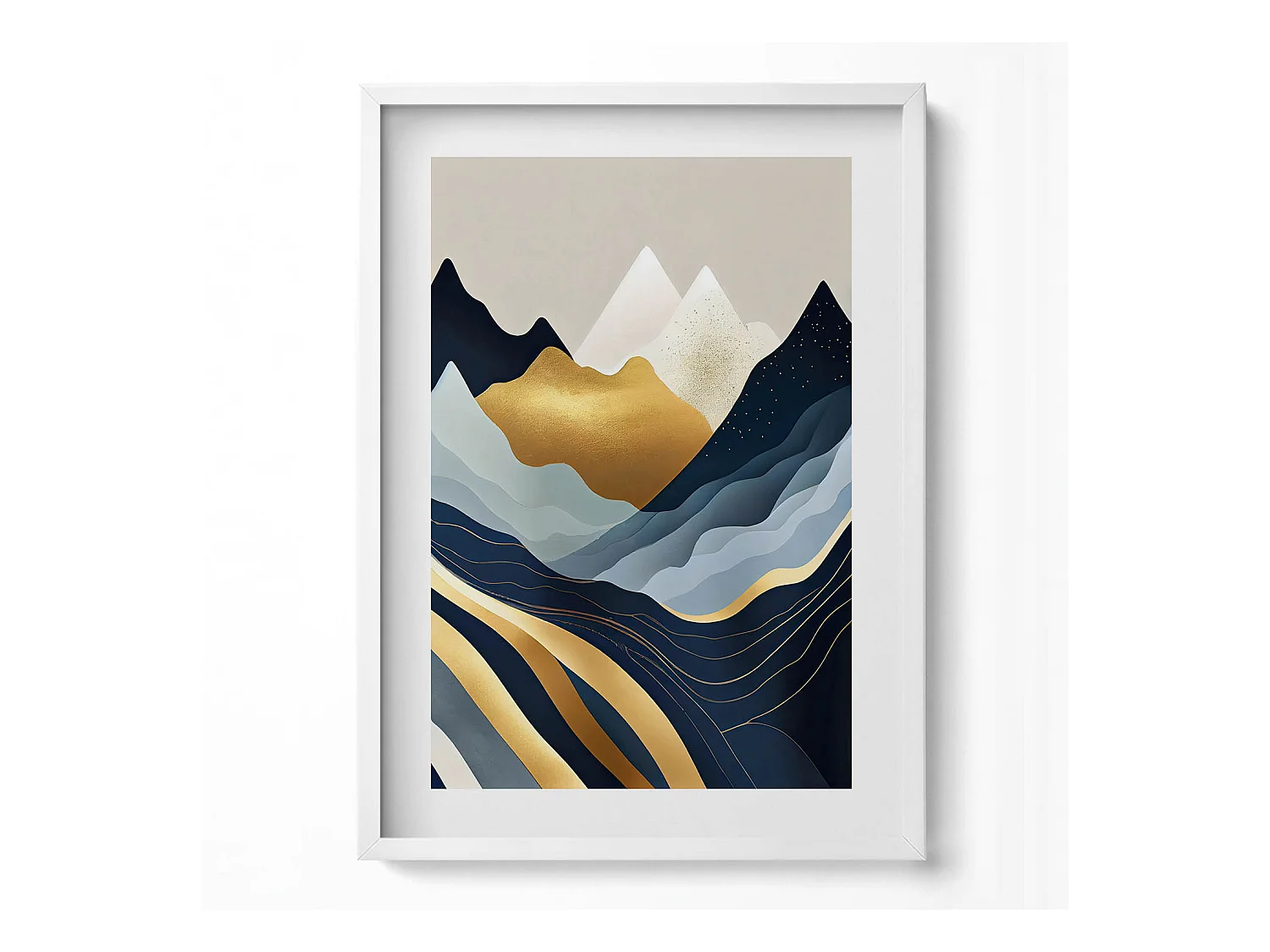 Tableau décoratif avec cadre blanc, Montagnes abstraites 50 x 70 cm– Parfait pour le salon ou la chambre