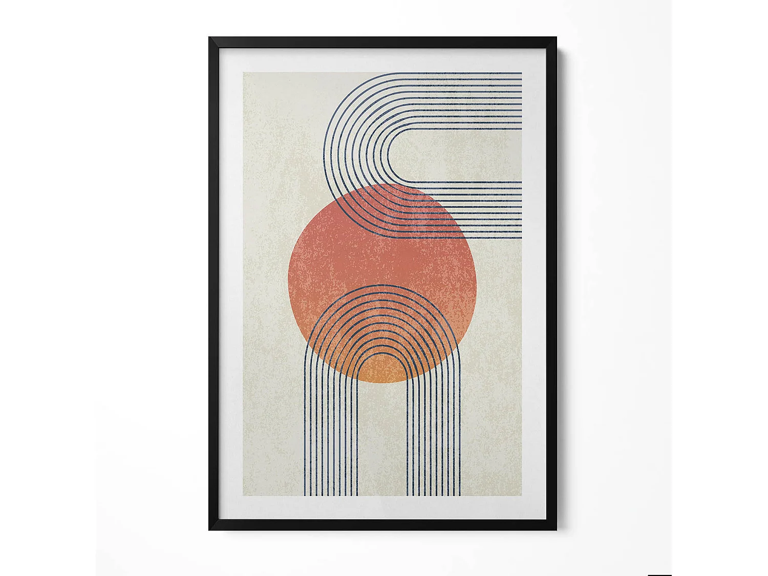 Dekoratives Gemälde mit schwarzem Rahmen, Linien und Kreis moderner Kunst 70 x 100 cm – Perfekt für das Wohn- oder Schlafzimmer