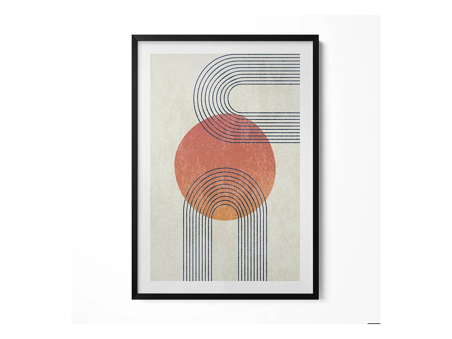 Tableau décoratif avec cadre noir, Lignes et cercle d'art moderne 70 x 100 cm– Parfait pour le salon ou la chambre