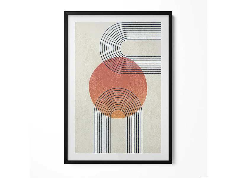 Dekoratives Gemälde mit schwarzem Rahmen, Linien und Kreis moderner Kunst 70 x 100 cm – Perfekt für das Wohn- oder Schlafzimmer