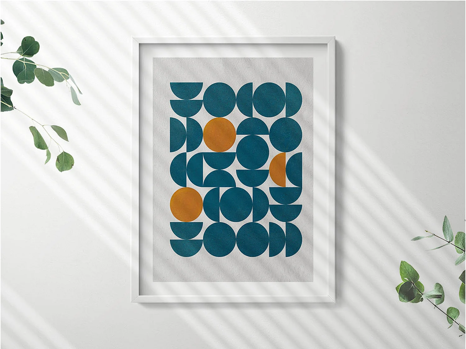 Dekoratives Gemälde mit weißem Rahmen, geometrische Komposition 60 x 80 cm – perfekt für das Wohn- oder Schlafzimmer