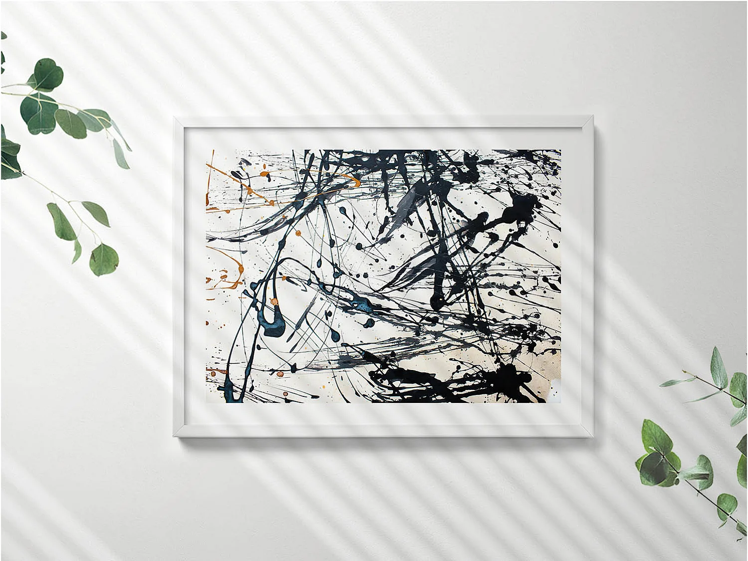 Decoratief schilderij met witte lijst, abstracte creatieve kunst 80 x 60 cm – perfect voor de woon- of slaapkamer