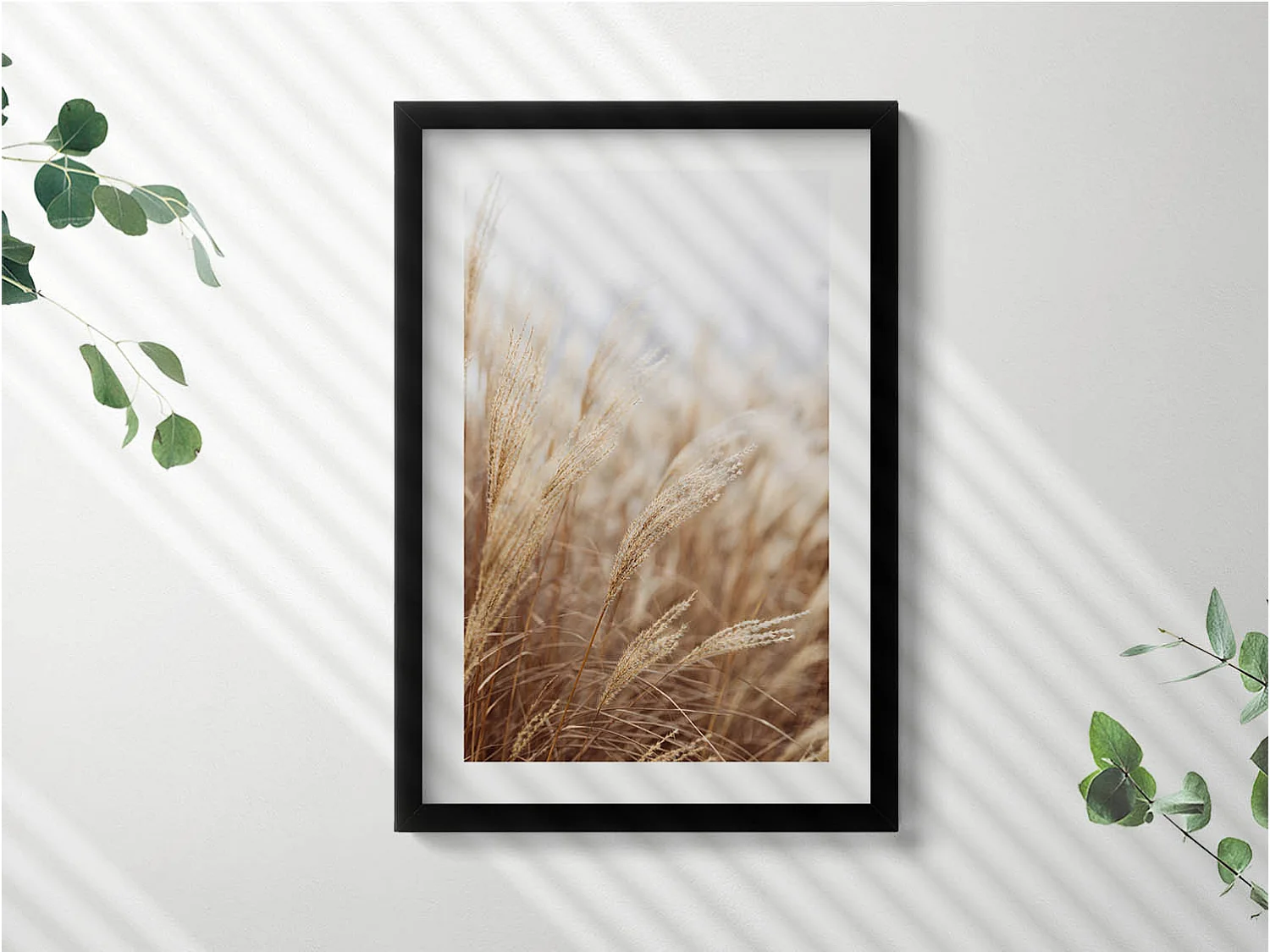 Dekoratives Gemälde mit schwarzem Rahmen, Böhmisches Gras, Getreide, Natur, 40 x 60 cm – perfekt für das Wohnzimmer oder Schlafzimmer