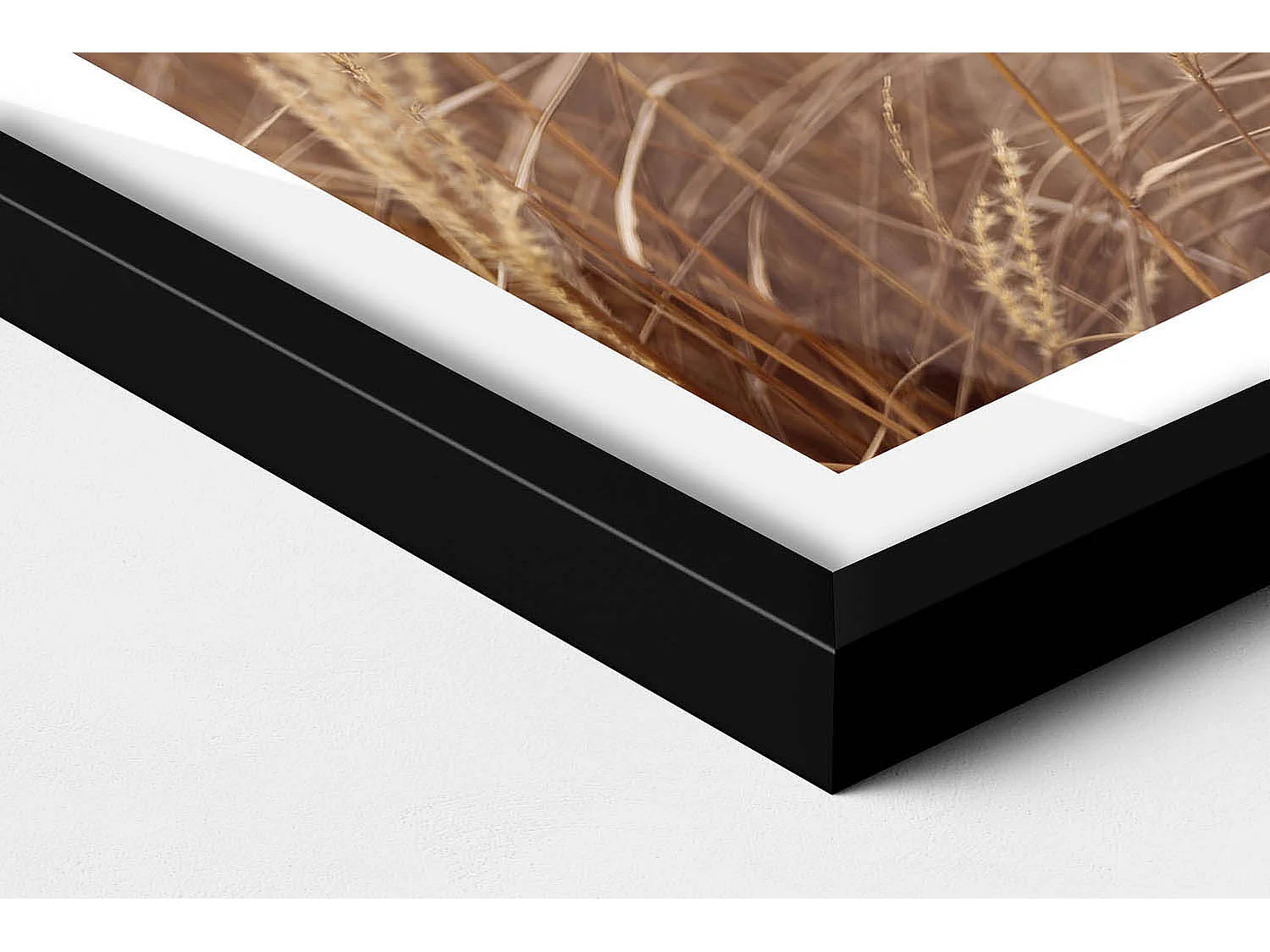 Dekoratives Gemälde mit schwarzem Rahmen, Böhmisches Gras, Getreide, Natur, 40 x 60 cm – perfekt für das Wohnzimmer oder Schlafzimmer