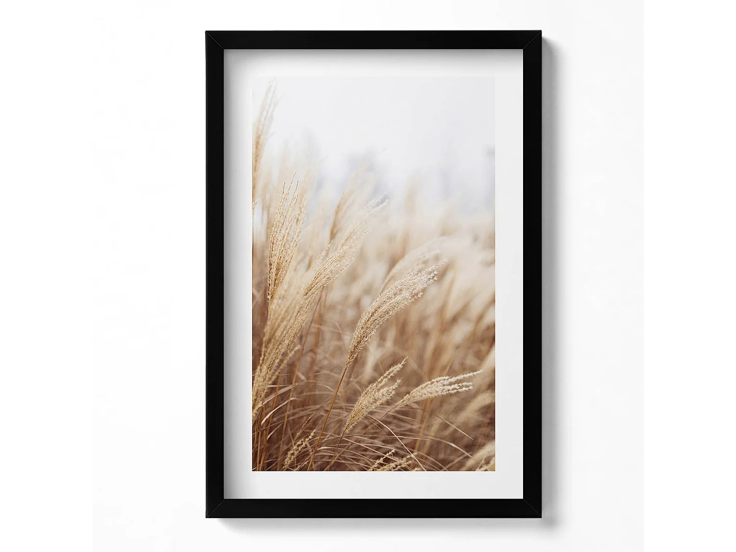 Tableau décoratif avec cadre noir, Céréales d'herbe de bohème nature 40 x 60 cm– Parfait pour le salon ou la chambre