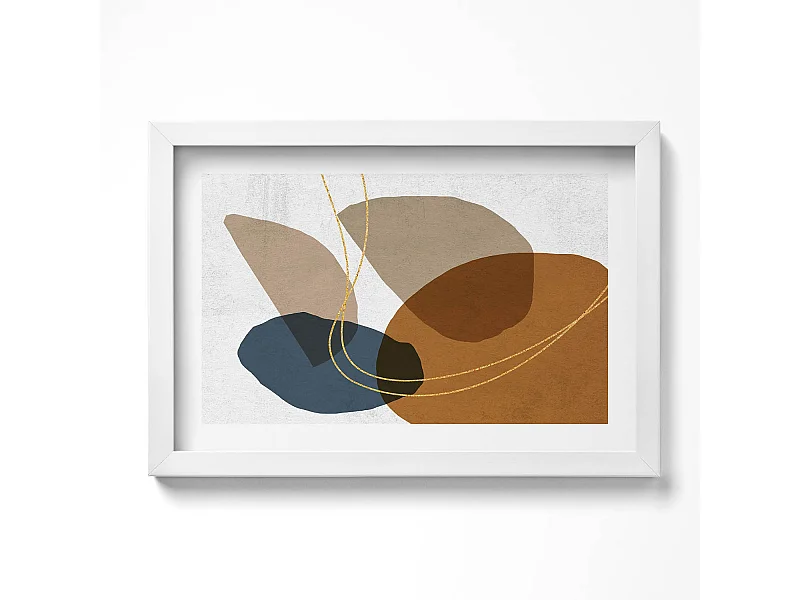 Decoratief schilderij met witte lijst, abstracte bohemien compositie 30 x 20 cm – Perfect voor de woon- of slaapkamer