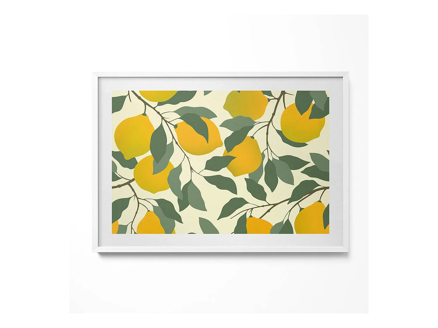 Tableau décoratif avec cadre blanc, Illustration de citrons 100 x 70 cm– Parfait pour le salon ou la chambre