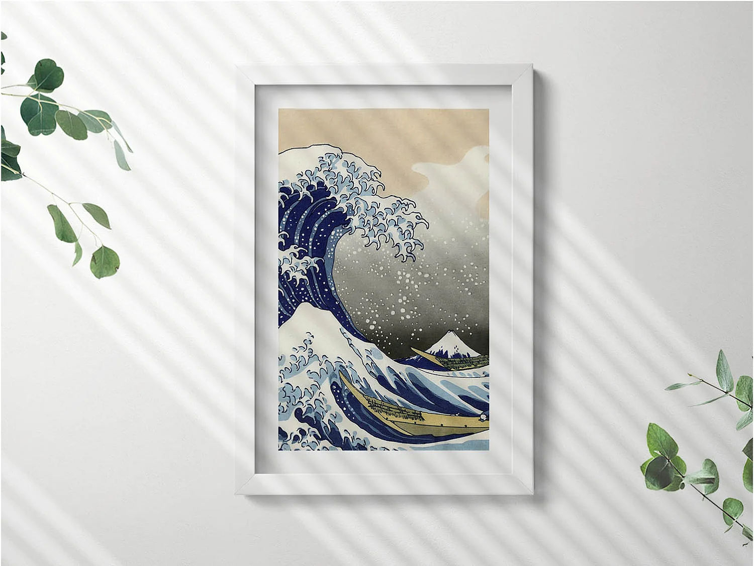 Dekoratives Gemälde mit weißem Rahmen, Große Welle bei Kanagawa 20 x 30 cm – Perfekt für das Wohn- oder Schlafzimmer