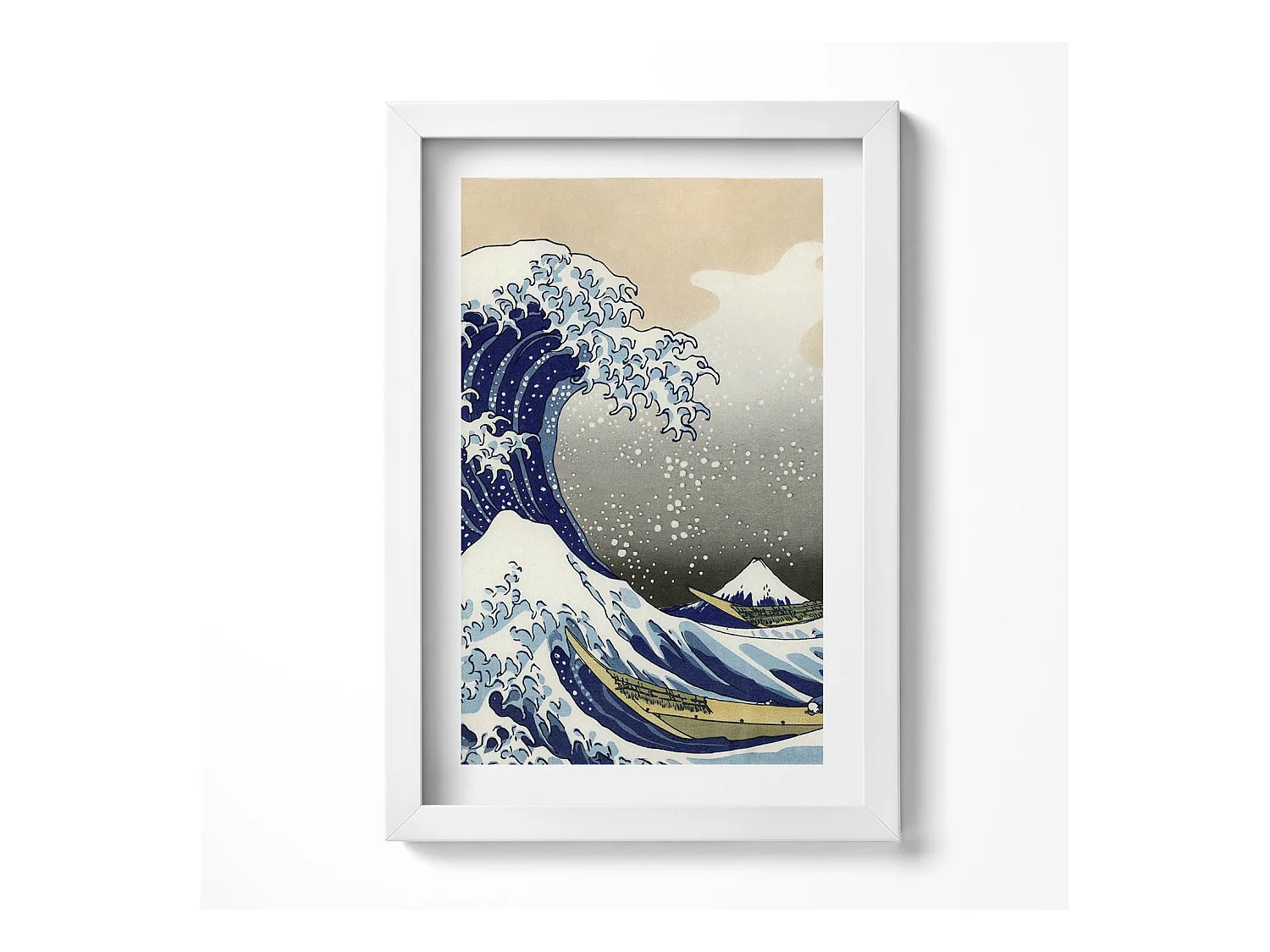 Decoratief schilderij met witte lijst, Grote golf bij Kanagawa 20 x 30 cm - Perfect voor in de woon- of slaapkamer