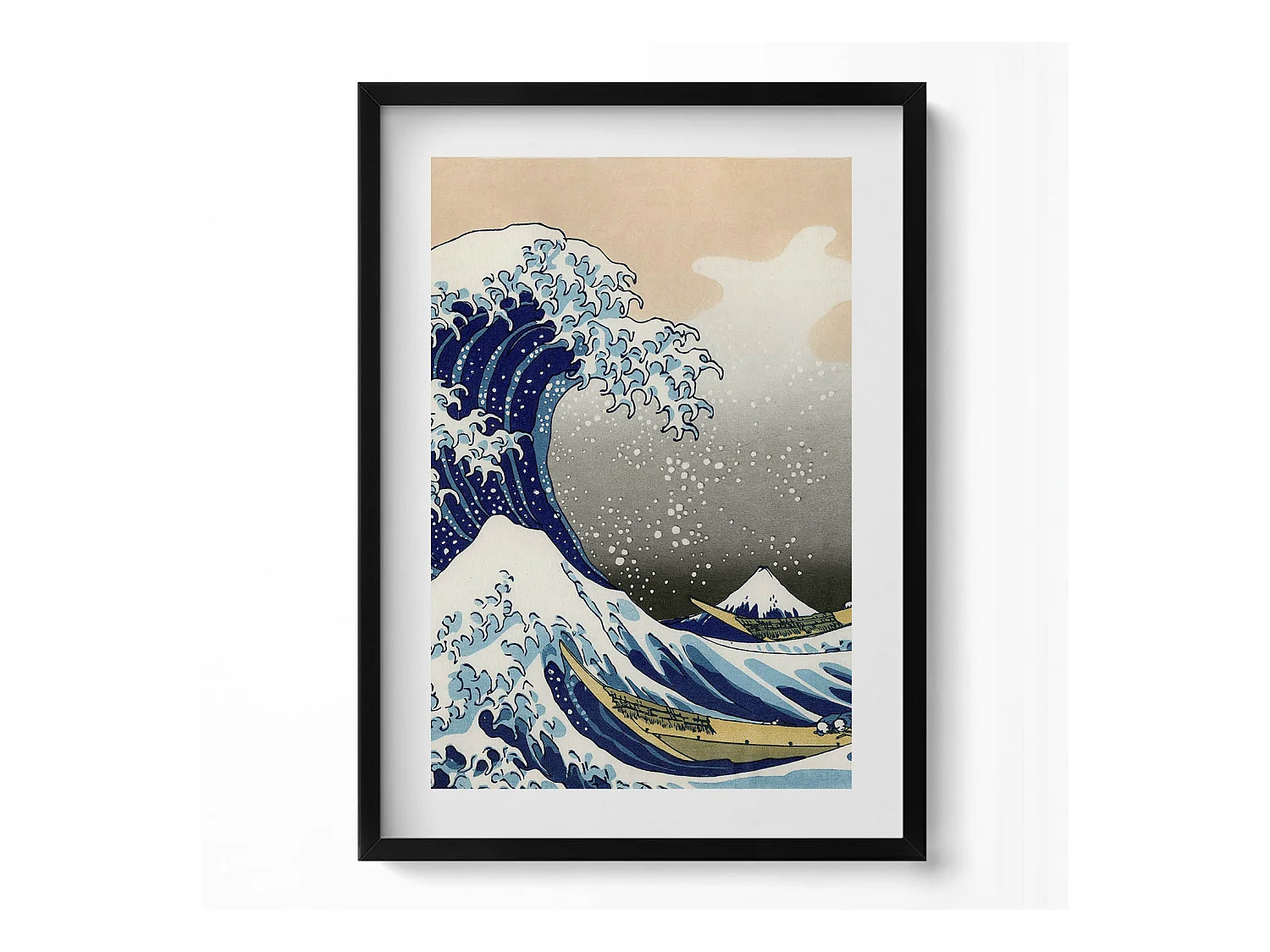 Tableau décoratif avec cadre noir, Grosse vague à Kanagawa 50 x 70 cm– Parfait pour le salon ou la chambre