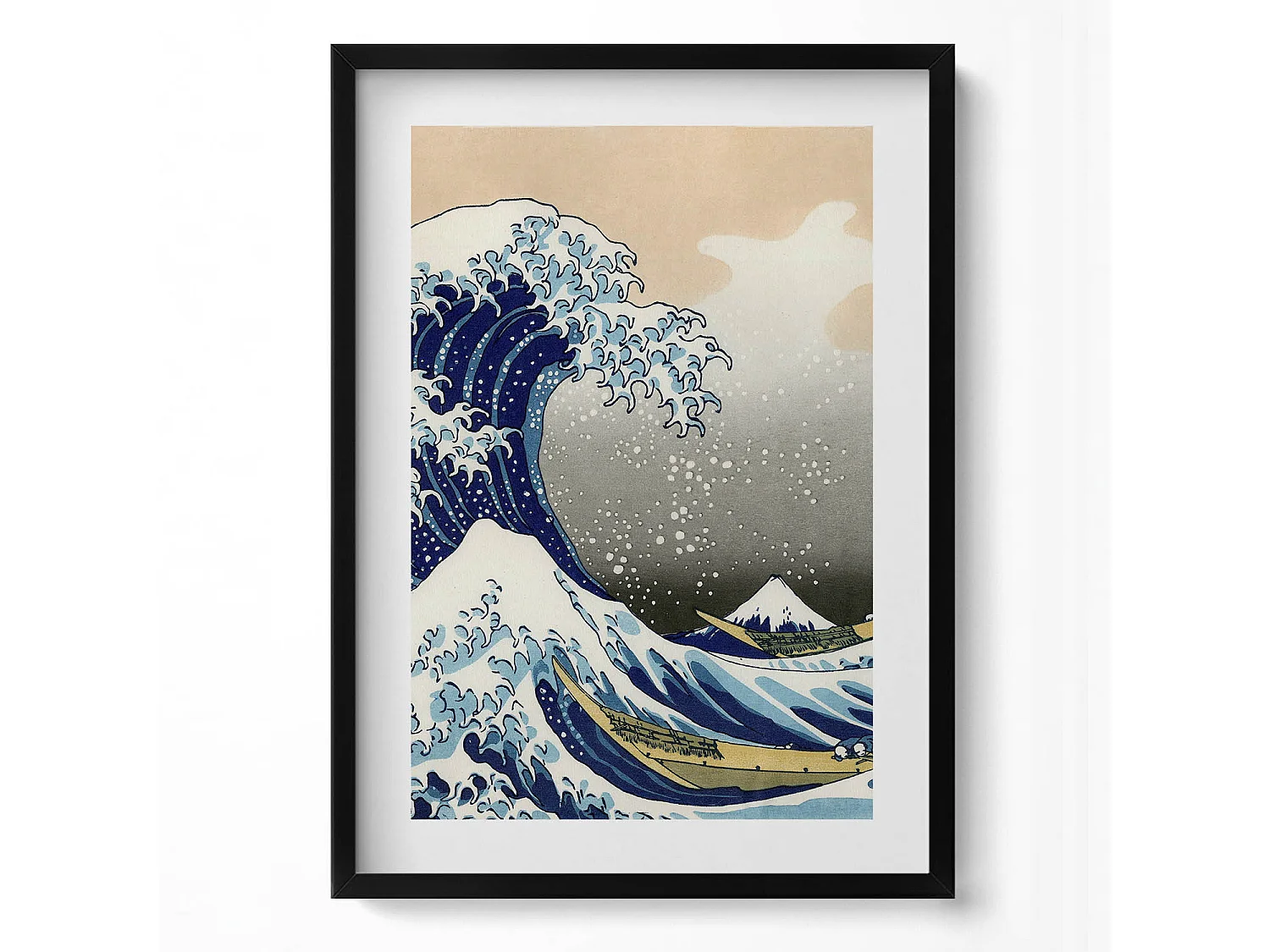 Dekoratives Gemälde mit schwarzem Rahmen, Große Welle in Kanagawa 50 x 70 cm – Perfekt für das Wohn- oder Schlafzimmer