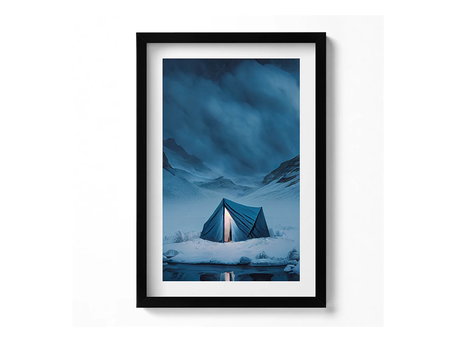 Tableau décoratif avec cadre noir, Tente dans les montagnes d'Islande 40 x 60 cm– Parfait pour le salon ou la chambre