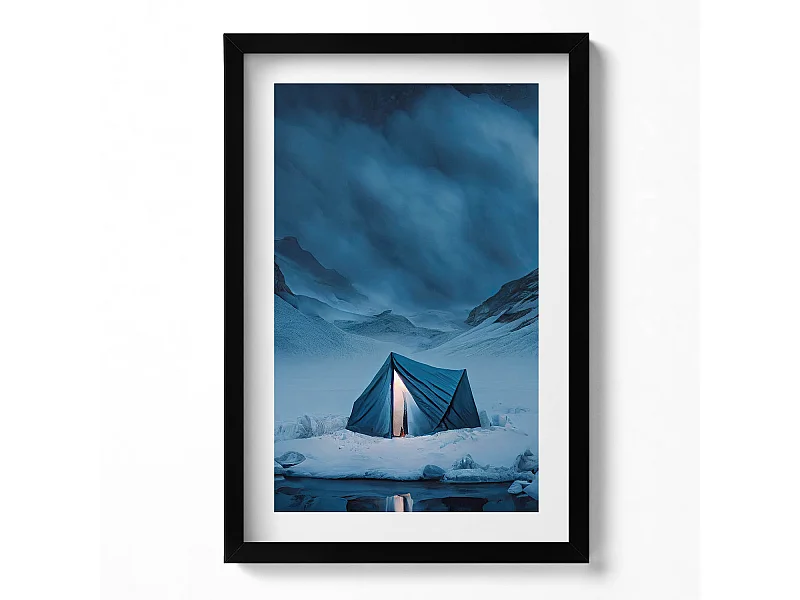 Dekoratives Gemälde mit schwarzem Rahmen, Zelt in den Bergen Islands 40 x 60 cm – Perfekt für das Wohn- oder Schlafzimmer