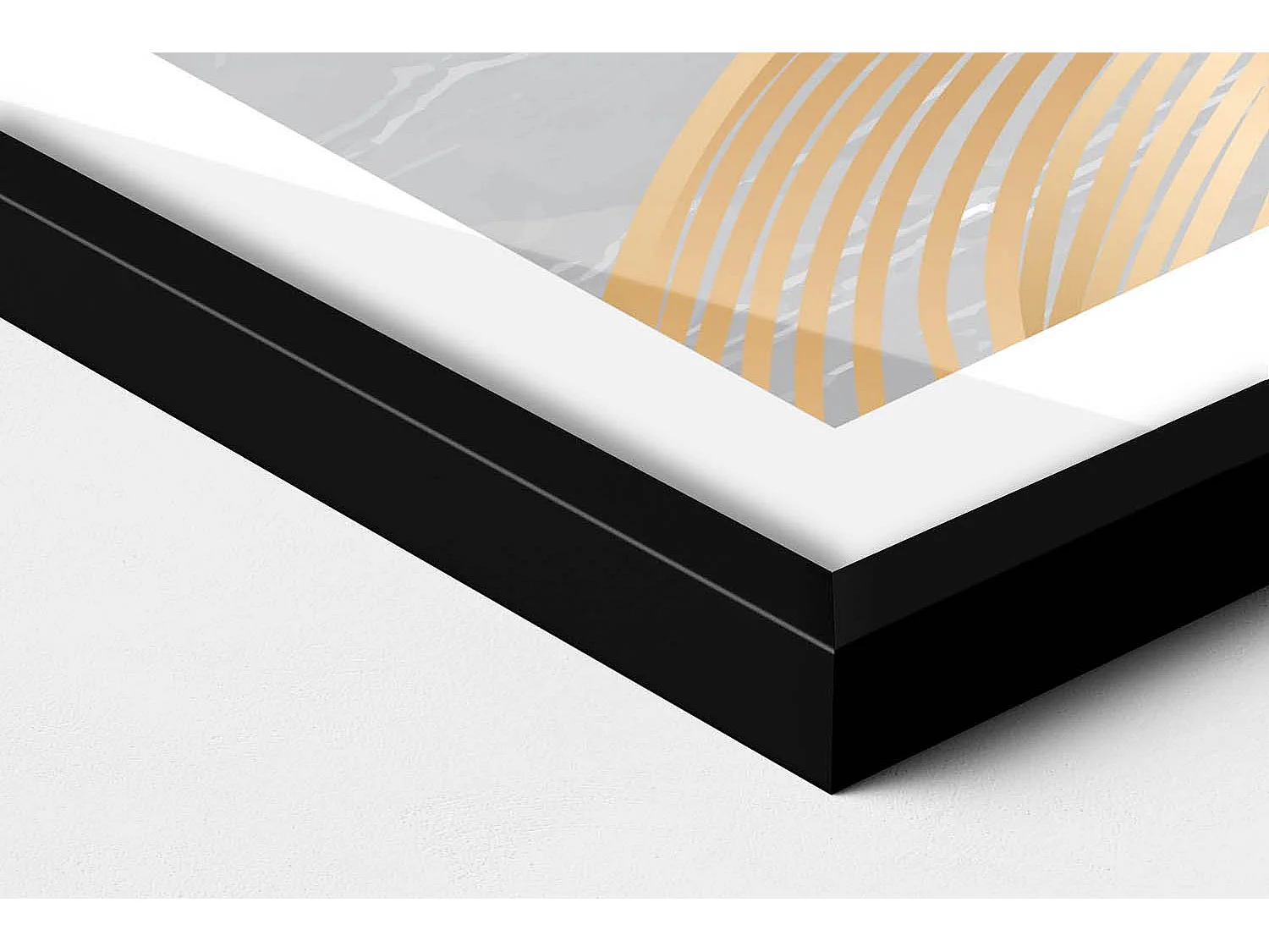 Dekoratives Gemälde mit schwarzem Rahmen, abstrakte Illustration des Mondes mit Gold 80 x 60 cm – perfekt für das Wohn- oder Schlafzimmer