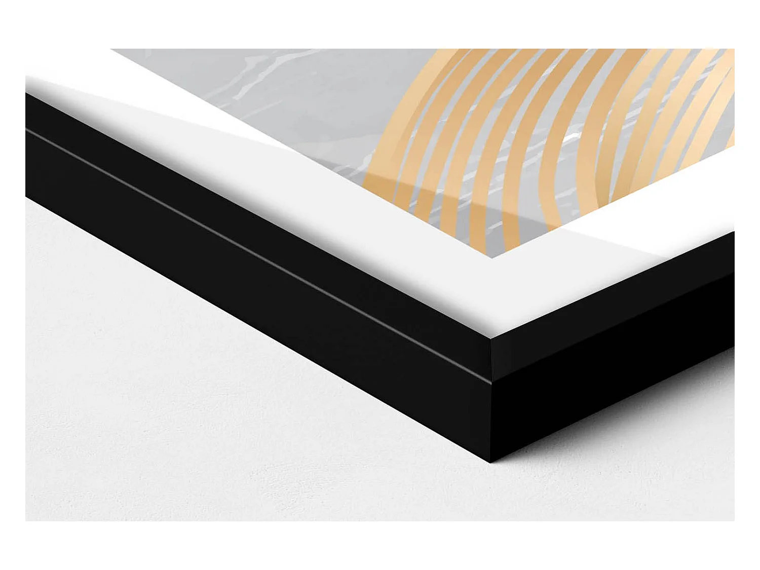 Quadro decorativo con cornice nera, Illustrazione astratta della luna con finitura oro 80 x 60 cm – Perfetto per il soggiorno o la camera da letto