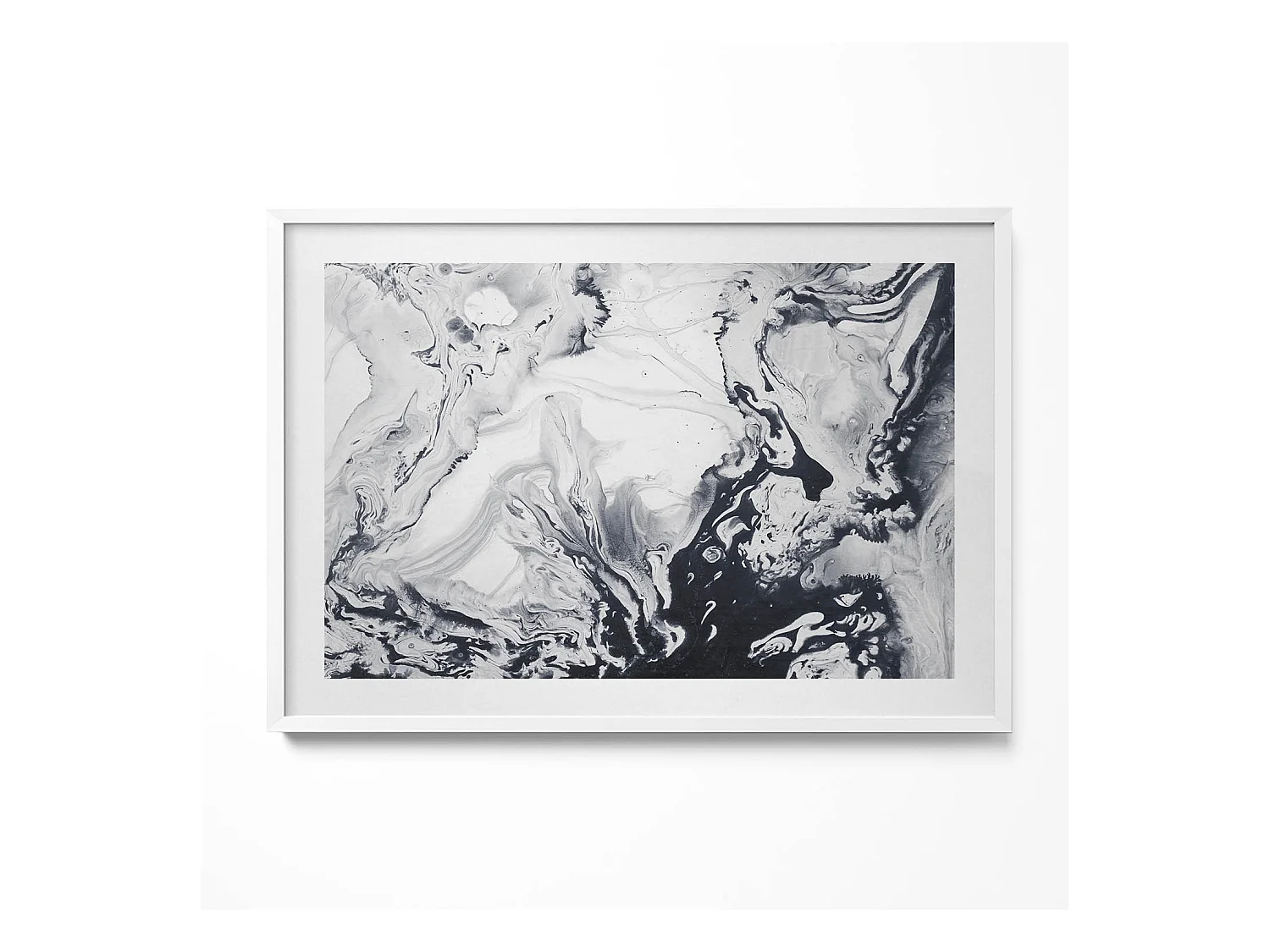 Tableau décoratif avec cadre blanc, Abstraction d'encre - encre de marbre 100 x 70 cm– Parfait pour le salon ou la chambre