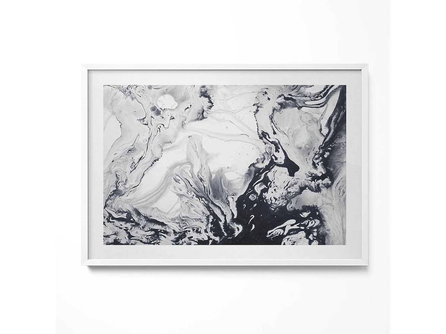 Tableau décoratif avec cadre blanc, Abstraction d'encre - encre de marbre 100 x 70 cm– Parfait pour le salon ou la chambre