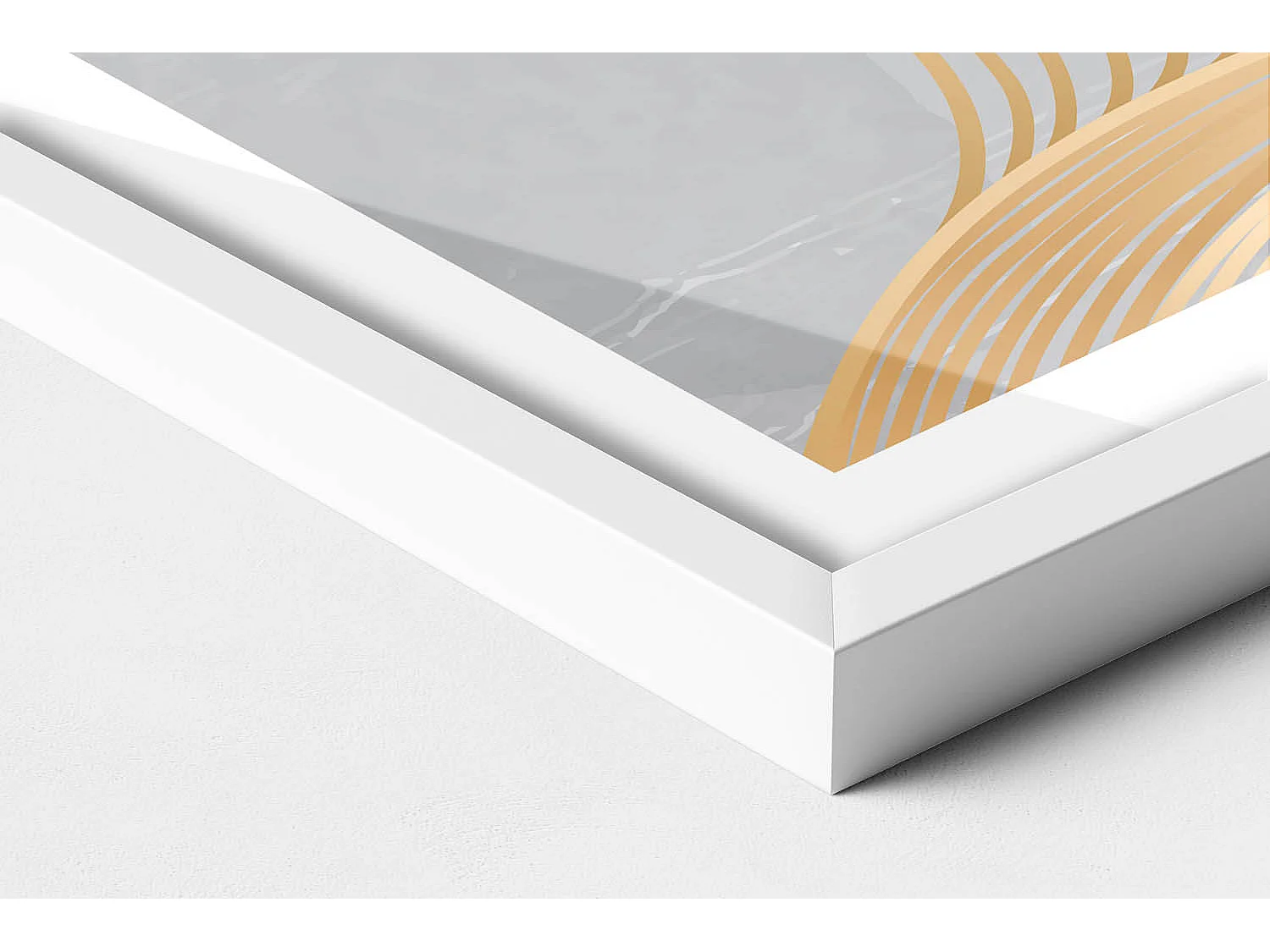 Dekoratives Gemälde mit weißem Rahmen, abstrakte Illustration des Mondes mit Gold 60 x 40 cm – perfekt für das Wohn- oder Schlafzimmer