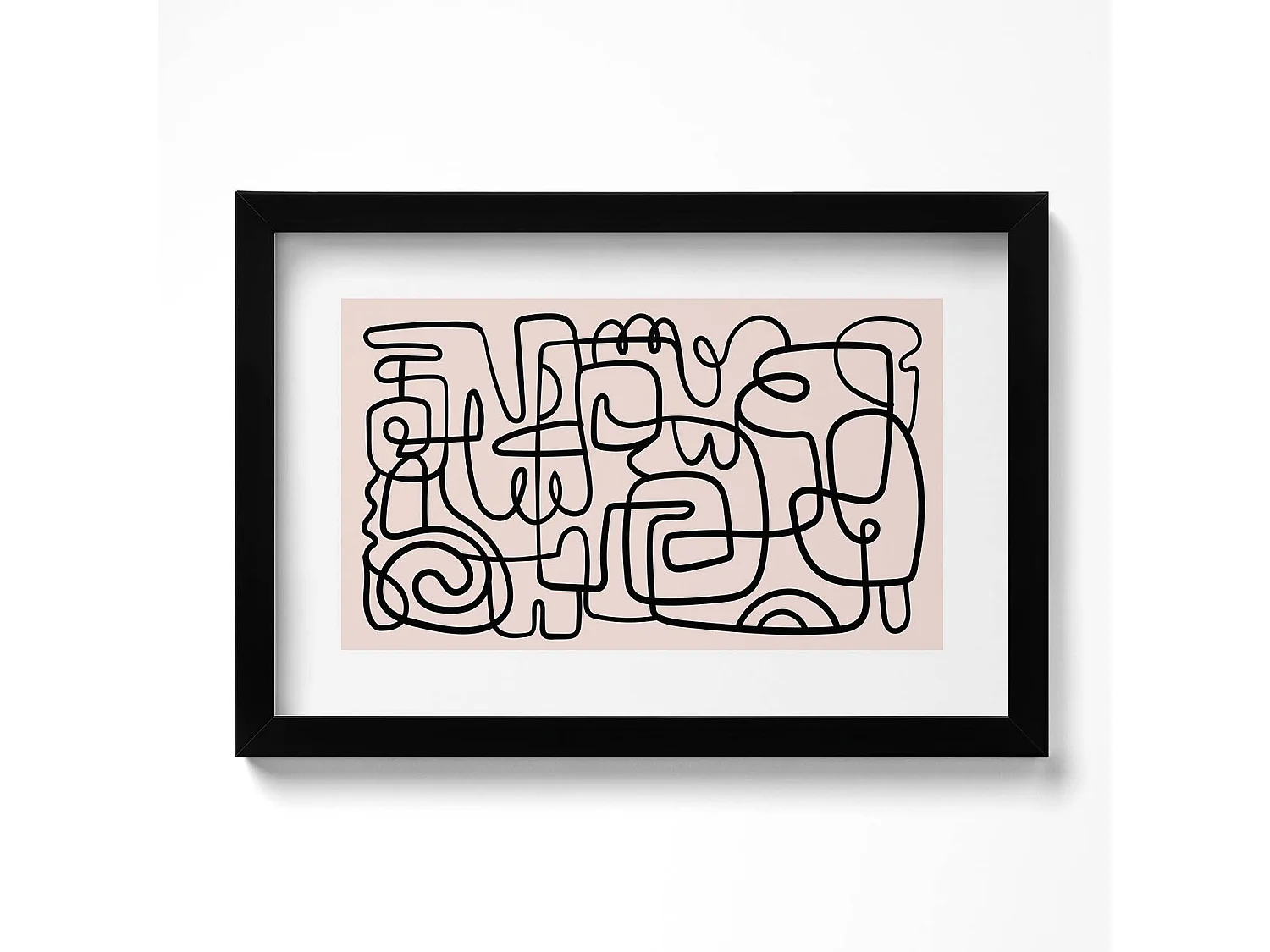 Dekoratives Gemälde mit schwarzem Rahmen, fließende goldene Formen auf beigem Hintergrund, 30 x 20 cm – perfekt für das Wohn- oder Schlafzimmer